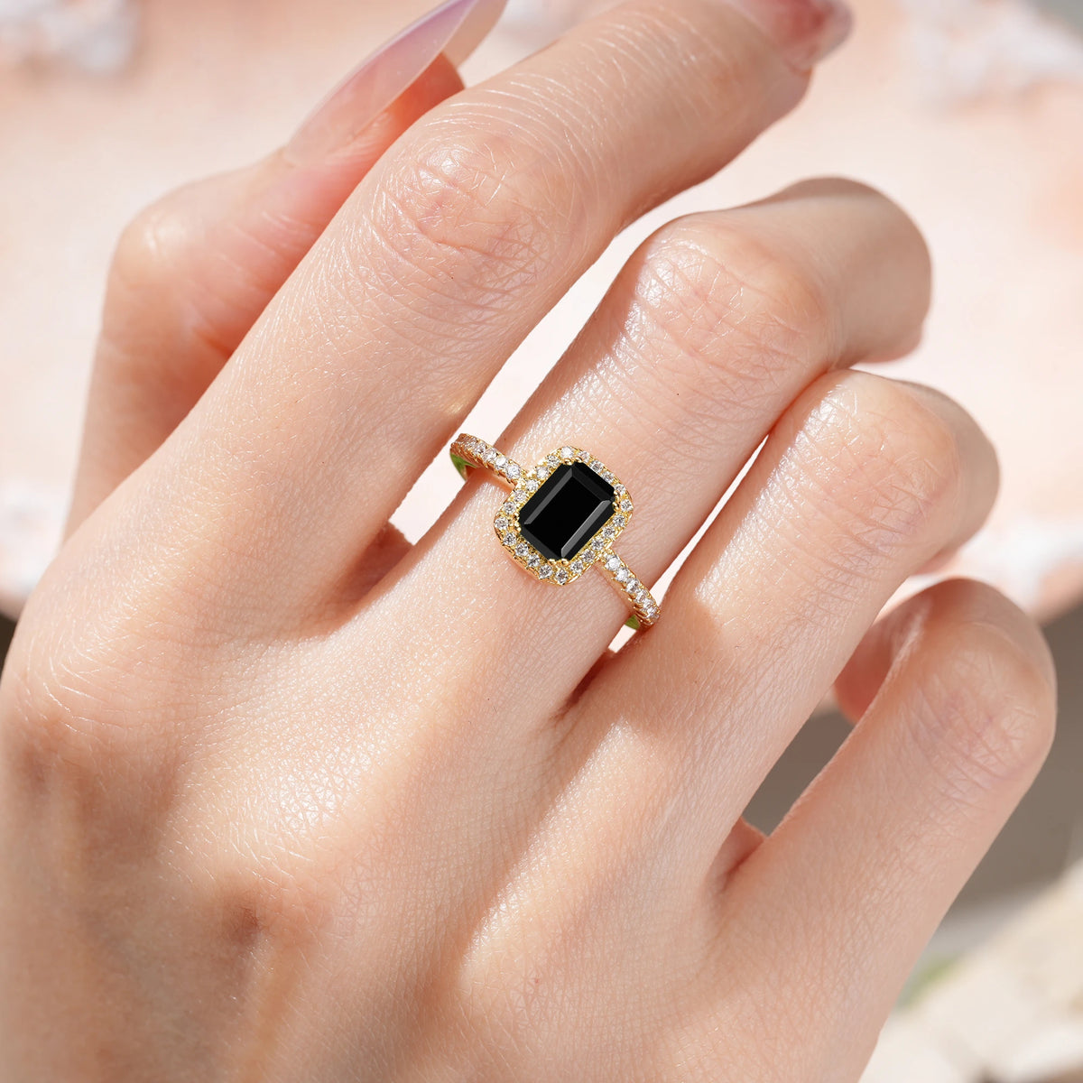 Emerald Cut Black Onyx Classic Channel-Set, Vintage-Style 4-Prong Engagement Ring