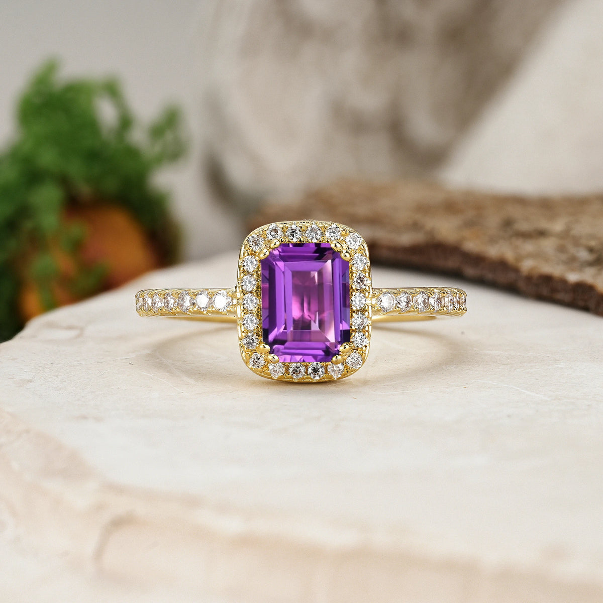 Emerald Cut Amethyst Classic Channel-Set, Vintage-Style 4-Prong Engagement Ring