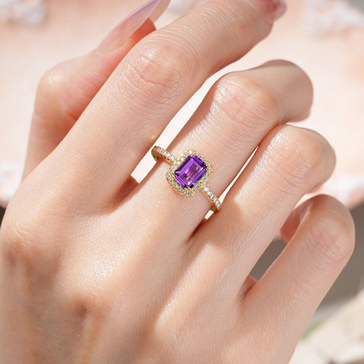 Emerald Cut Amethyst Classic Channel-Set, Vintage-Style 4-Prong Engagement Ring