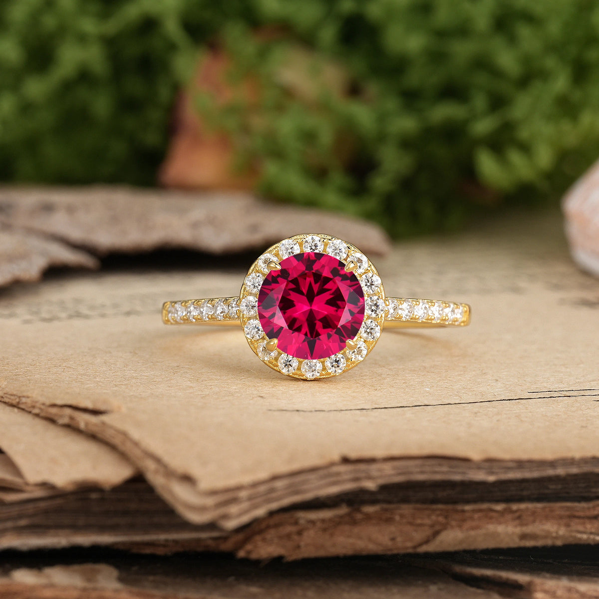 Round Cut Ruby Luxurious Classic Pavé-Set, 4-Prong Engagement Ring