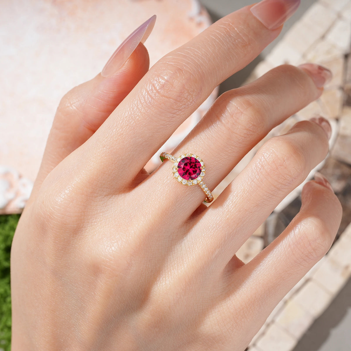Round Cut Ruby Luxurious Classic Pavé-Set, 4-Prong Engagement Ring