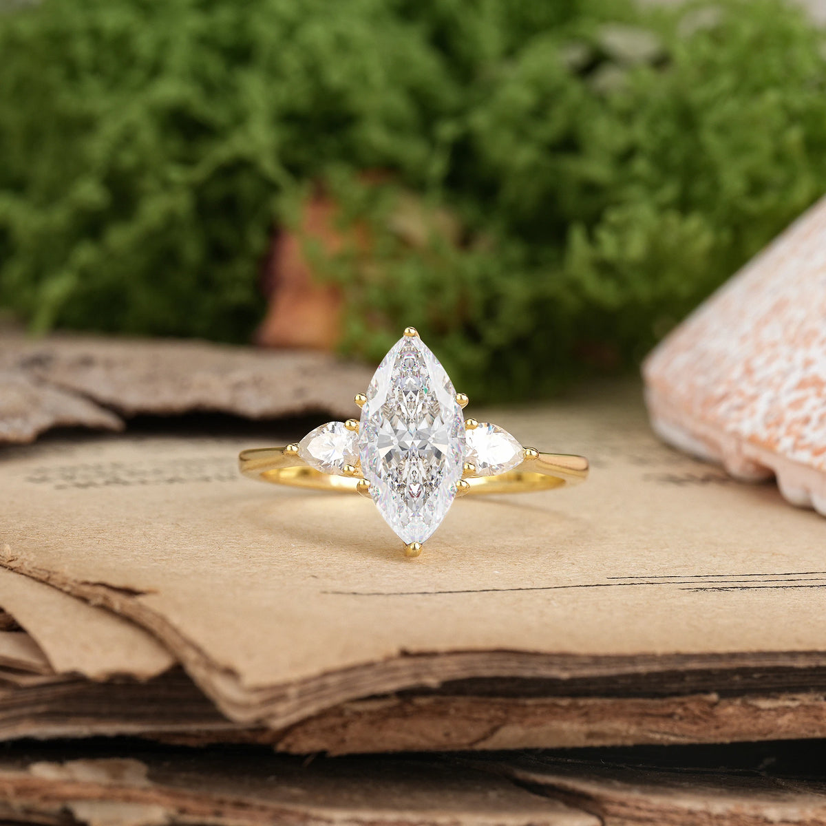 Marquise Cut Moissanite Classic, Minimalist 6-Prong Engagement Ring