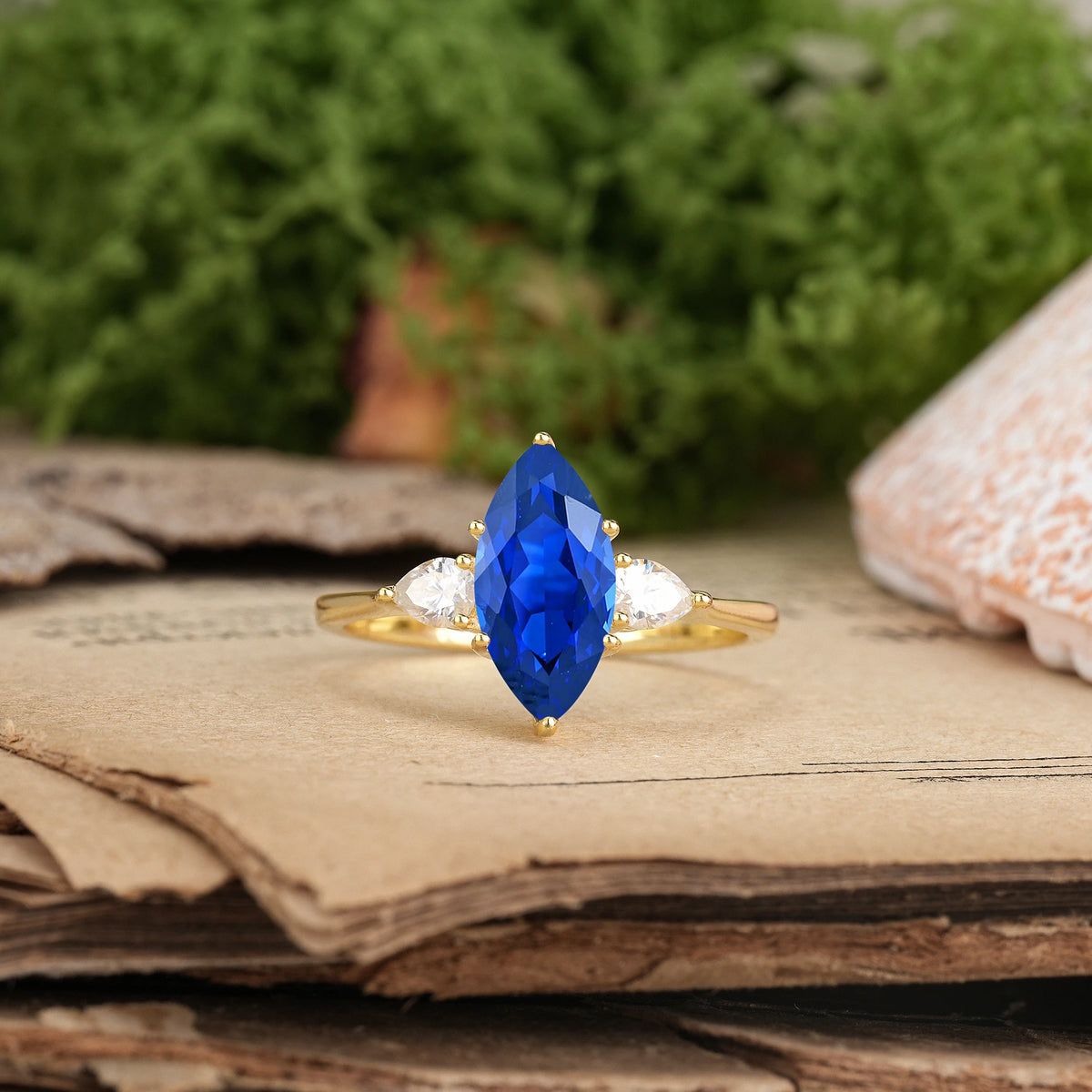 Marquise Cut Sapphire Classic, Minimalist 6-Prong Engagement Ring