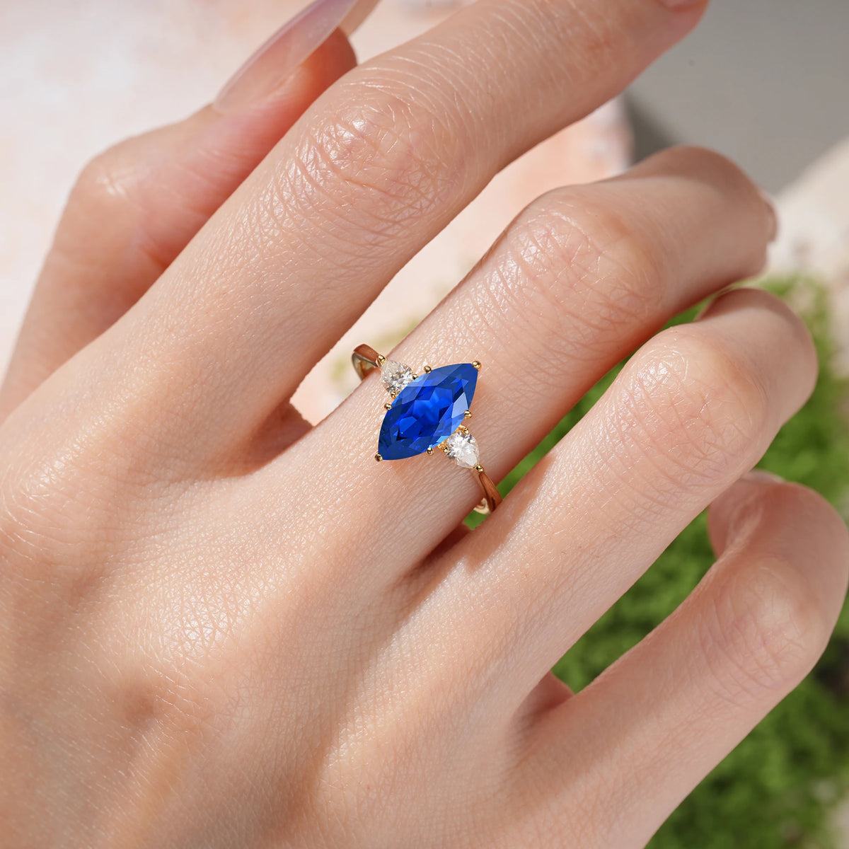Marquise Cut Sapphire Classic, Minimalist 6-Prong Engagement Ring