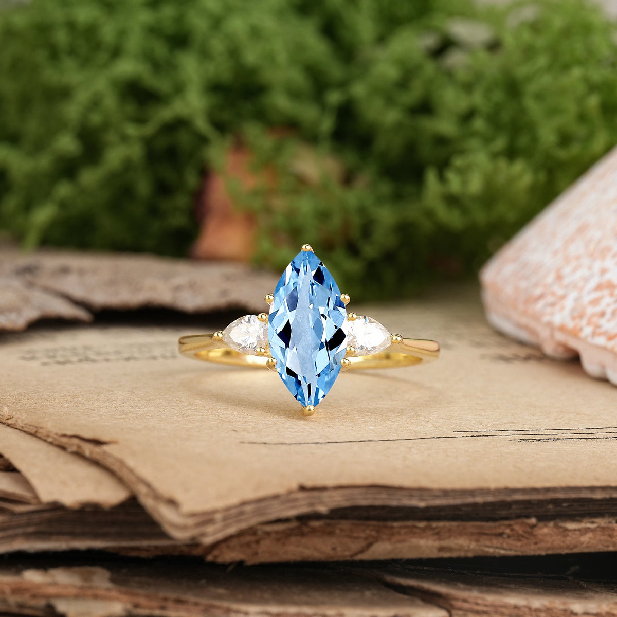 Marquise Cut Aquamarine Classic, Minimalist 6-Prong Engagement Ring