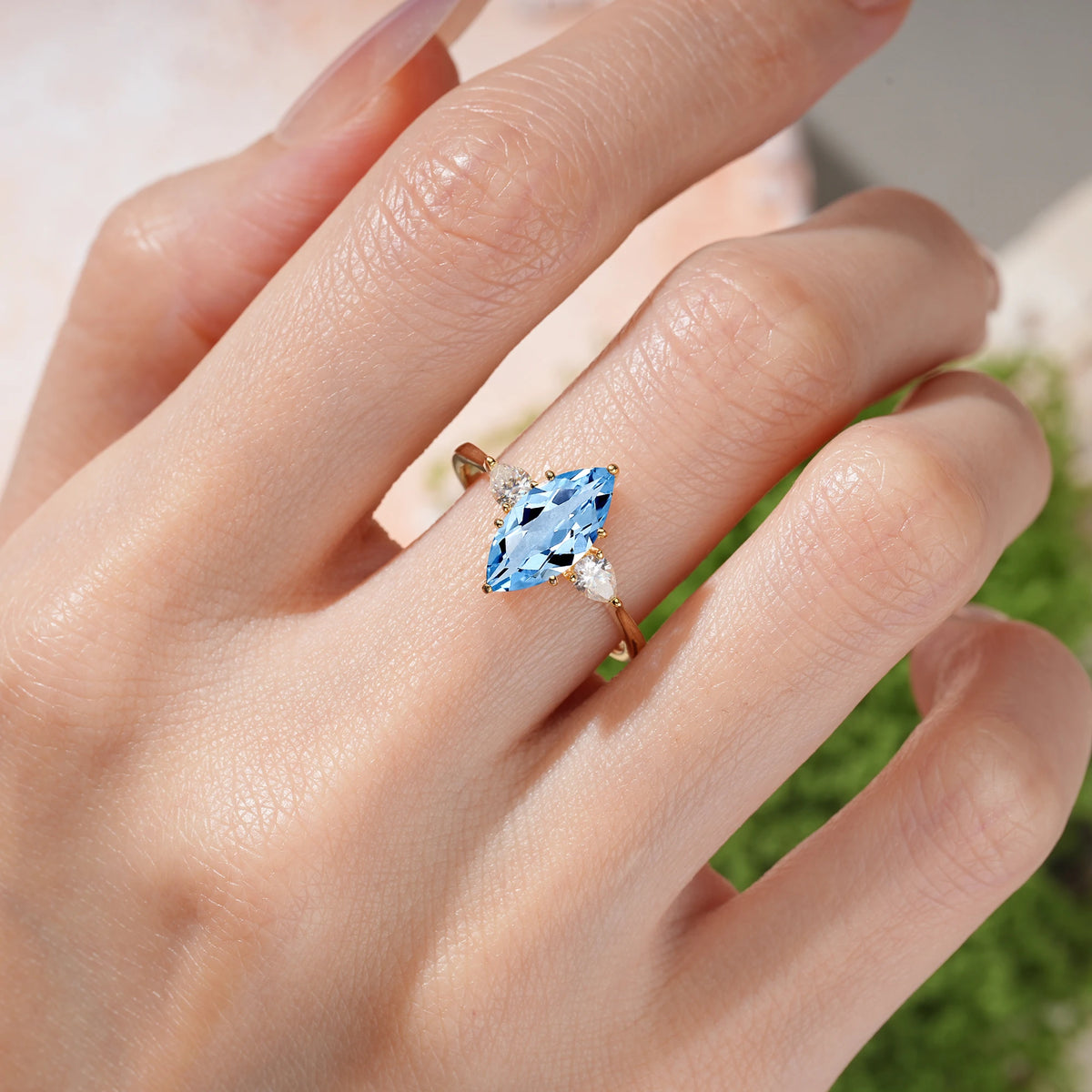 Marquise Cut Aquamarine Classic, Minimalist 6-Prong Engagement Ring