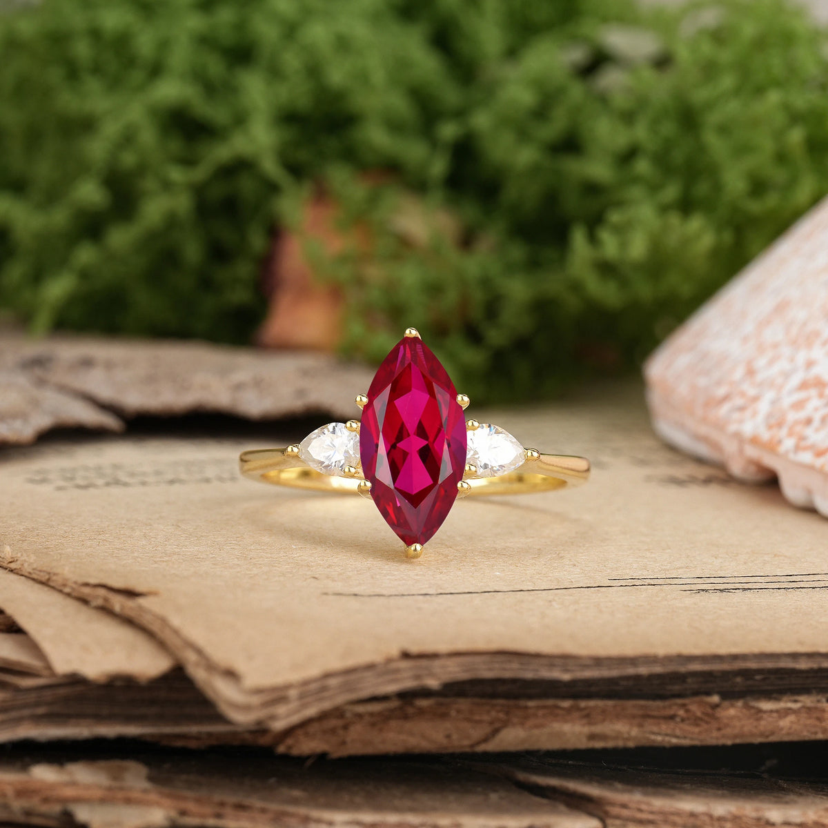 Marquise Cut Ruby Classic, Minimalist 6-Prong Engagement Ring