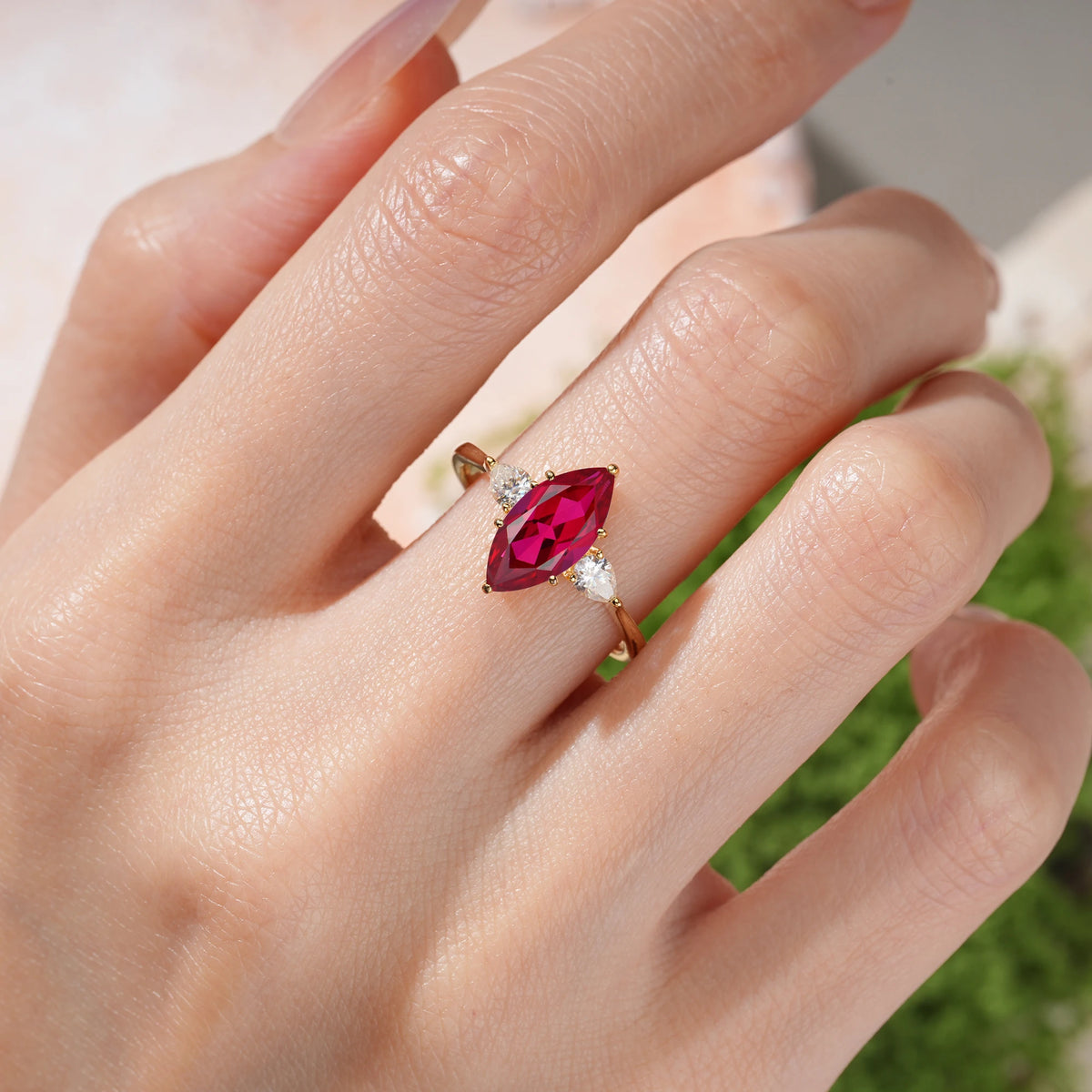 Marquise Cut Ruby Classic, Minimalist 6-Prong Engagement Ring