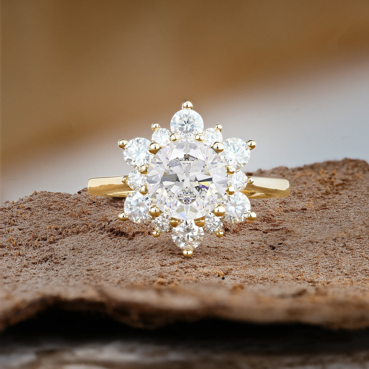 Luxurious Flower-Shaped 12-Prong Round Cut Moissanite Engagement Ring
