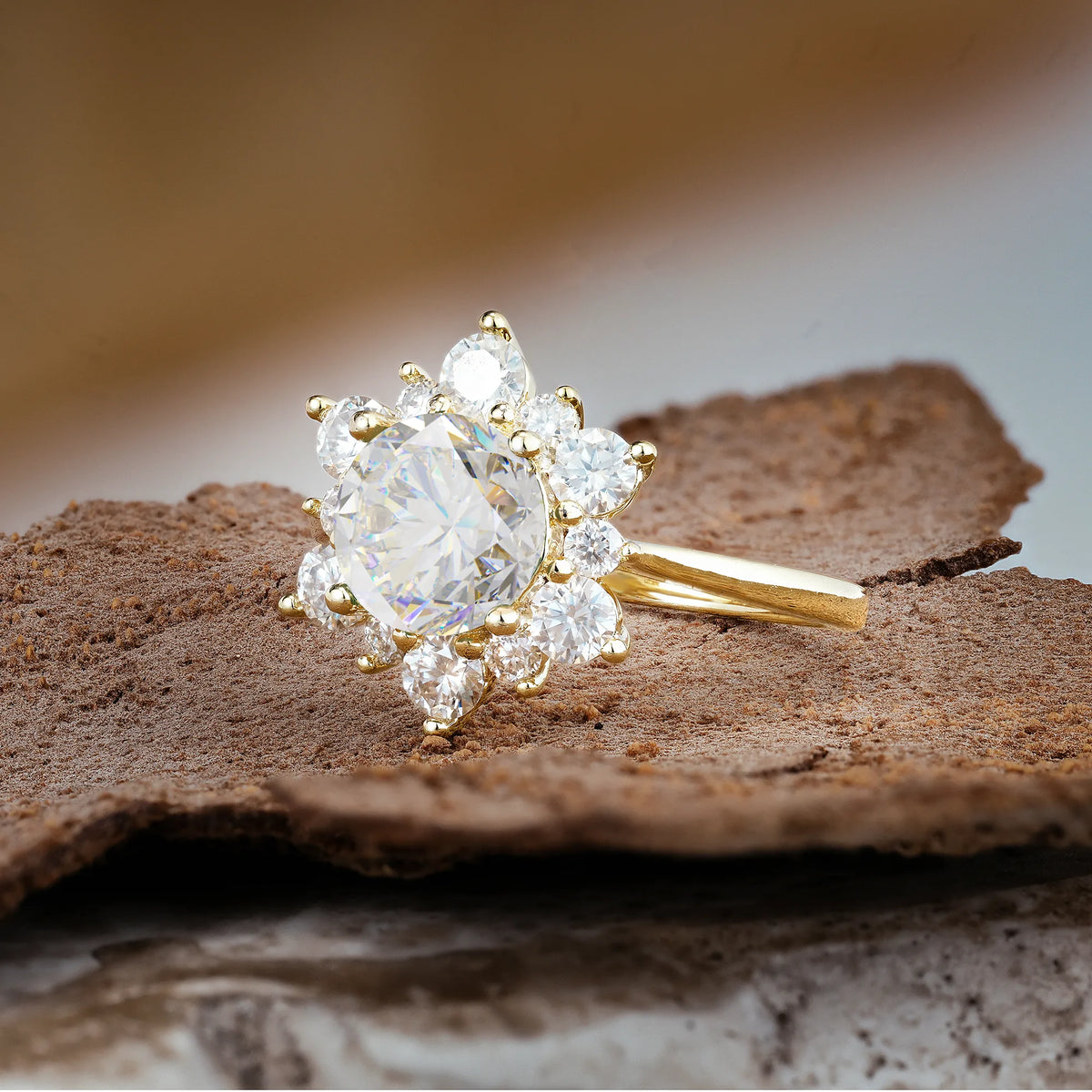 Luxurious Flower-Shaped 12-Prong Round Cut Moissanite Engagement Ring
