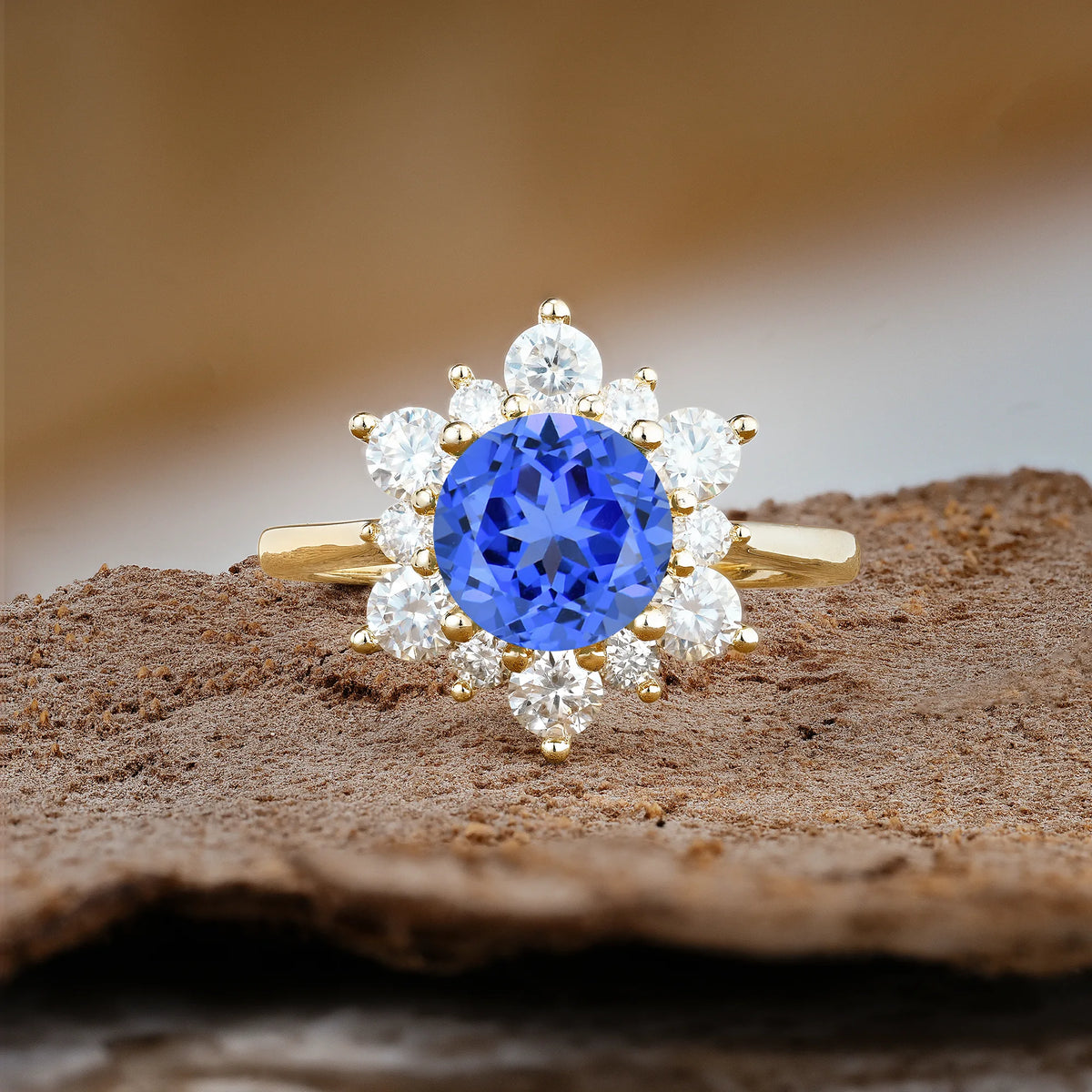 Luxurious Flower-Shaped 12-Prong Round Cut Sapphire Engagement Ring