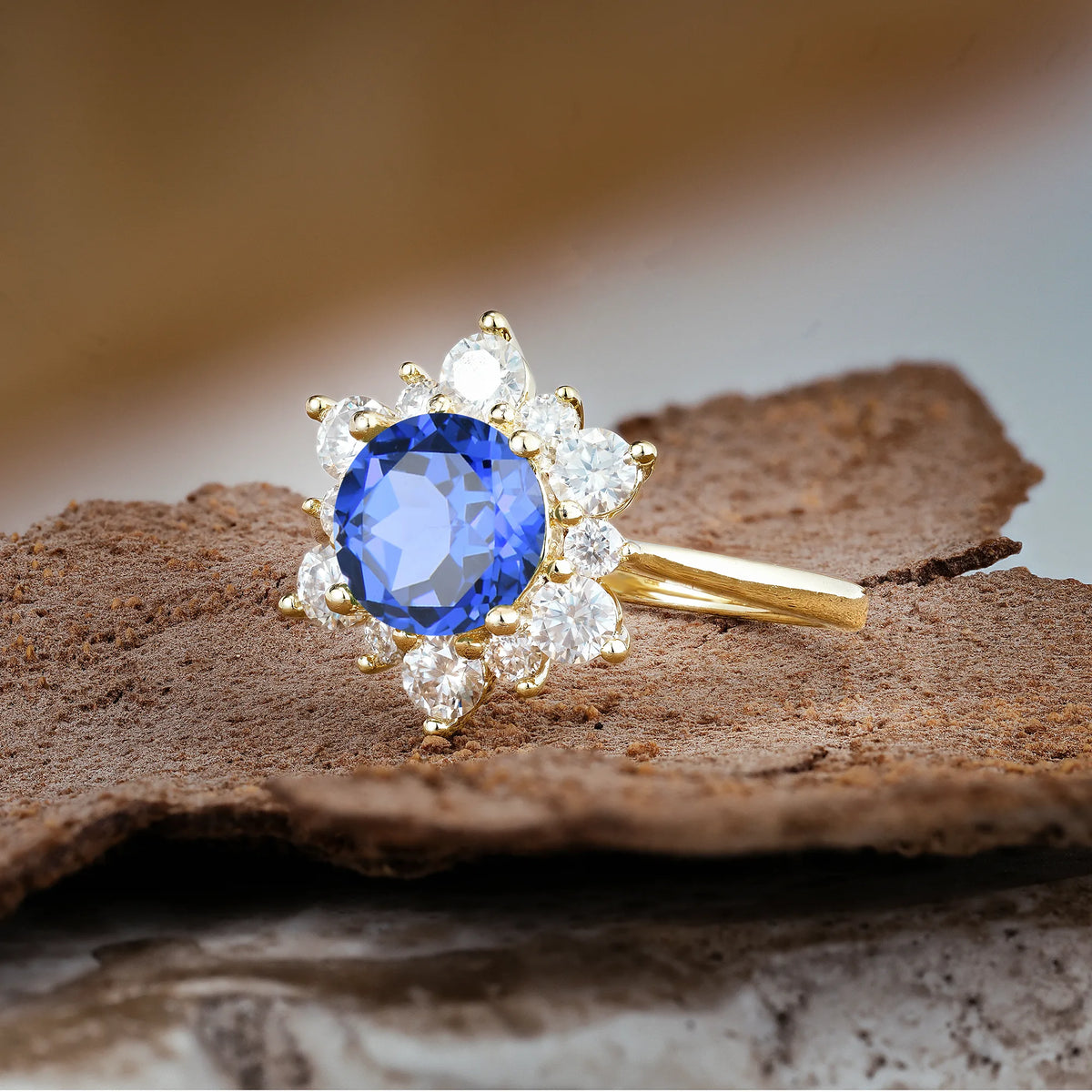Luxurious Flower-Shaped 12-Prong Round Cut Sapphire Engagement Ring