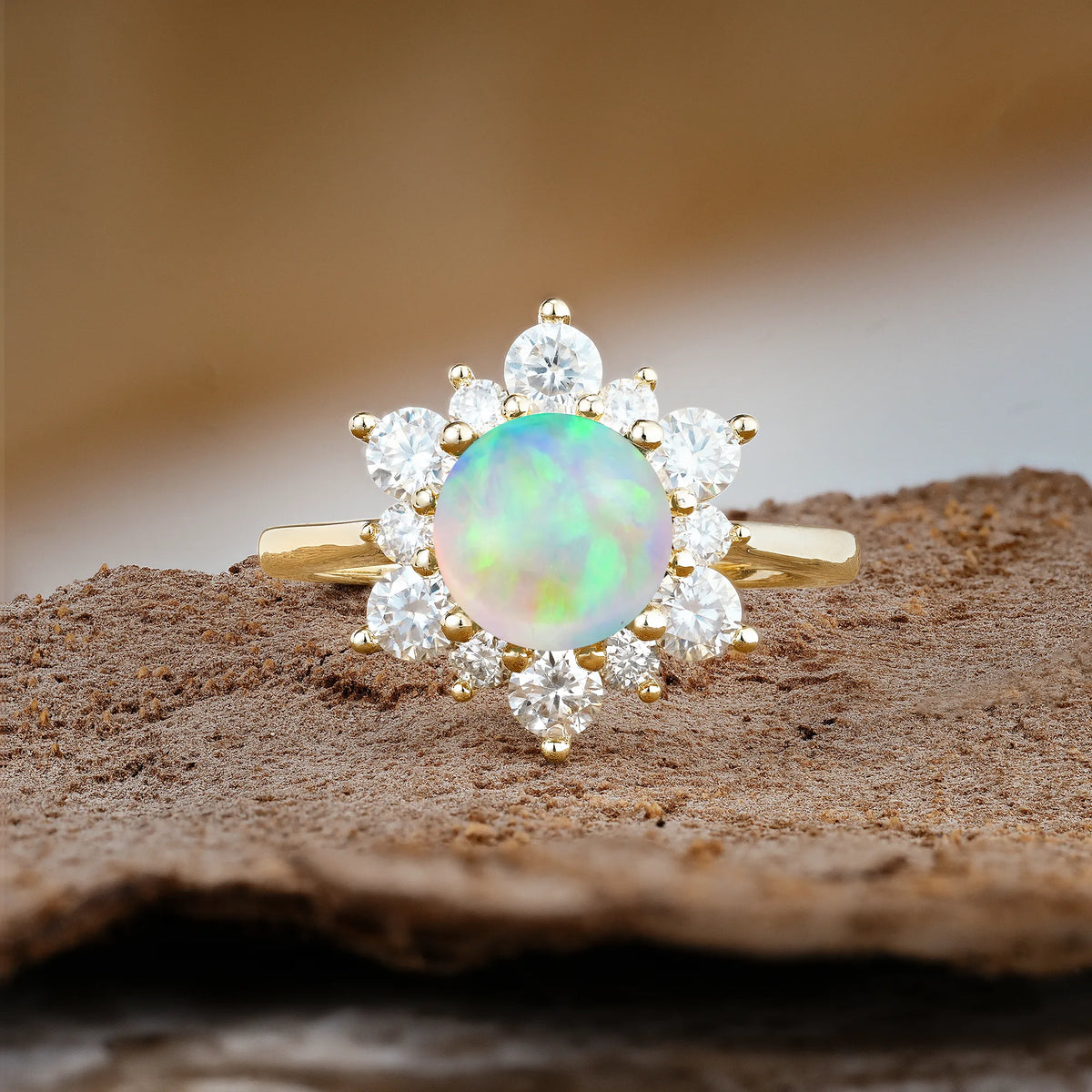 Luxurious Flower-Shaped 12-Prong Round Cut Fire Opal Engagement Ring