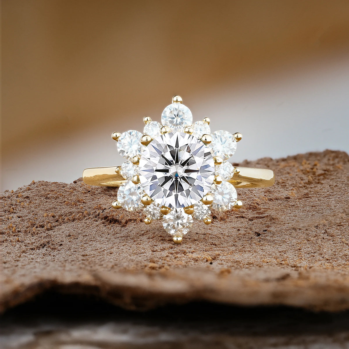 Luxurious Flower-Shaped 12-Prong Round Cut Lab Diamond Engagement Ring
