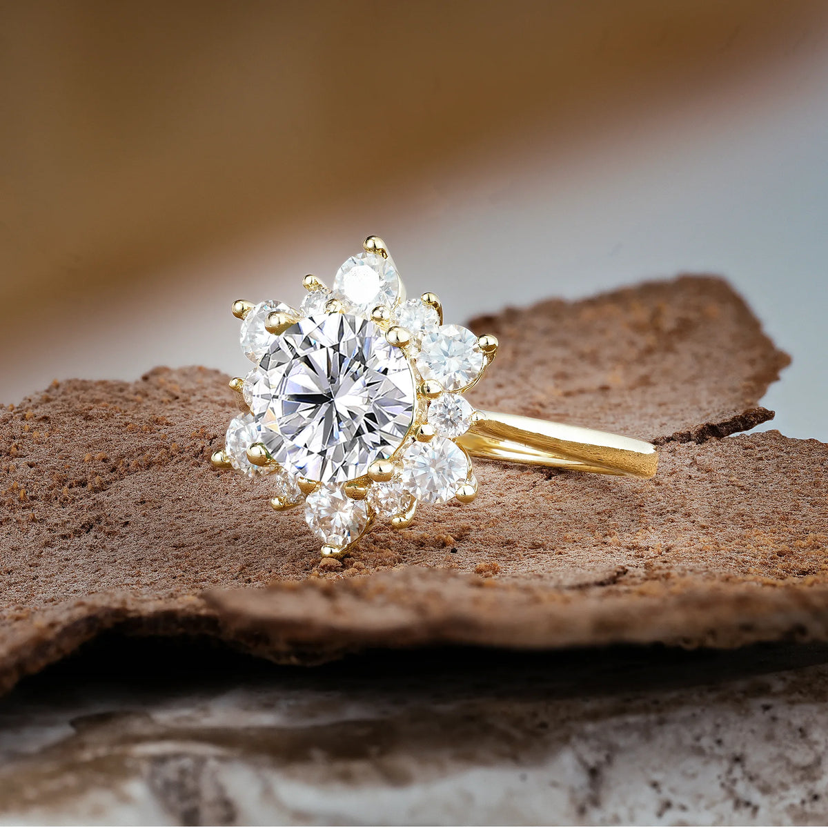 Luxurious Flower-Shaped 12-Prong Round Cut Lab Diamond Engagement Ring