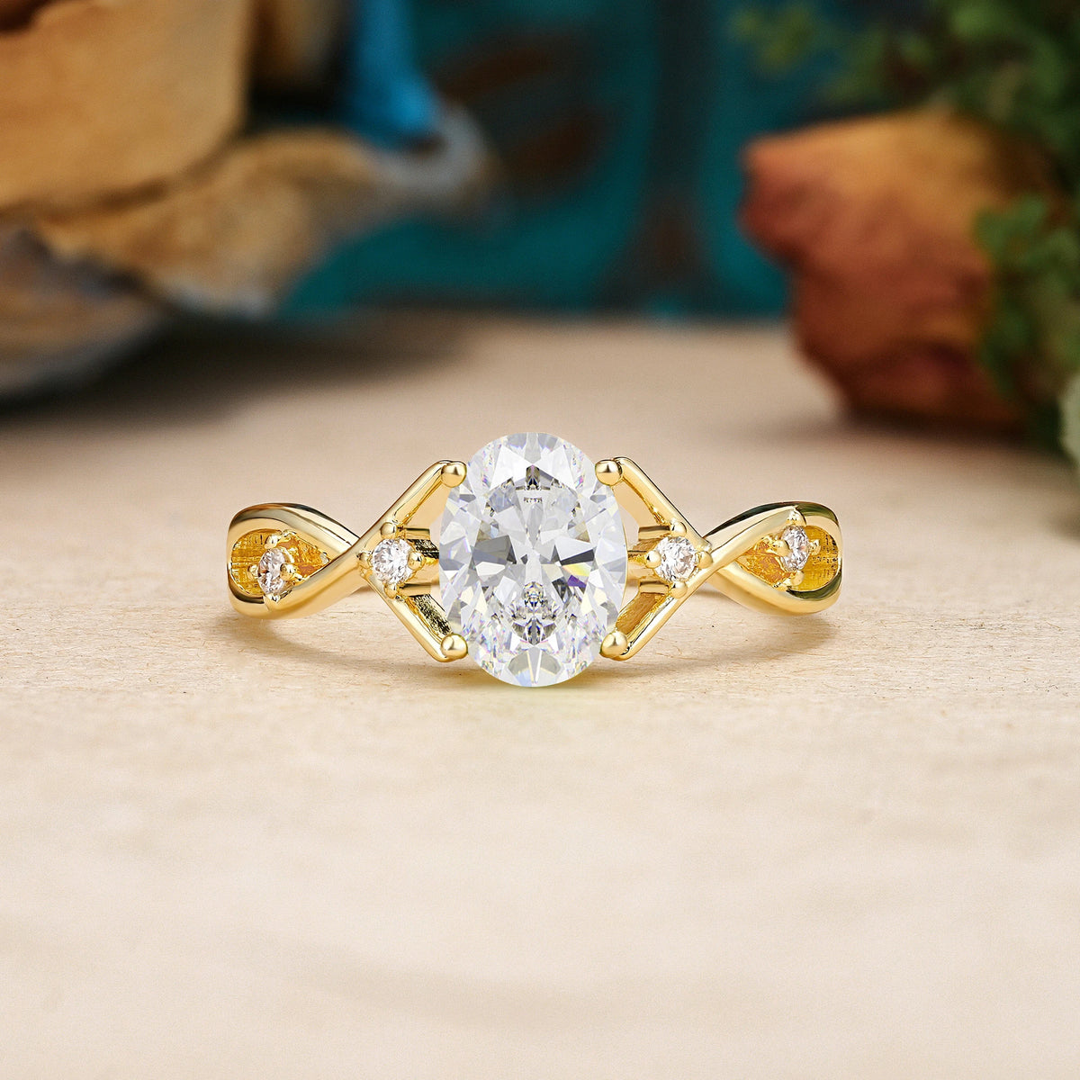 Oval Cut Moissanite Classic Twisted Luxury 4-Prong Engagement Ring