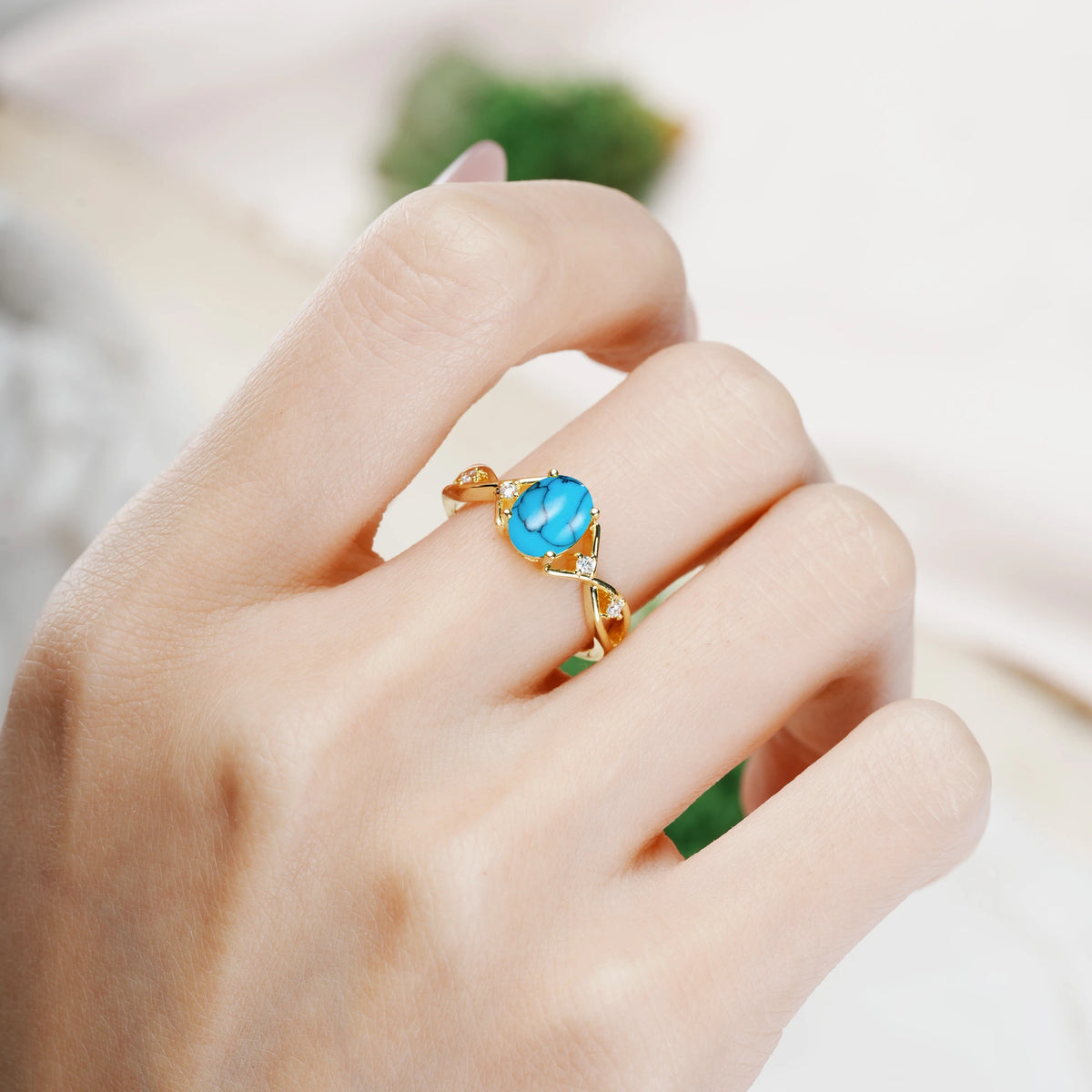 Oval Cut Turquoise Classic Twisted Luxury 4-Prong Engagement Ring