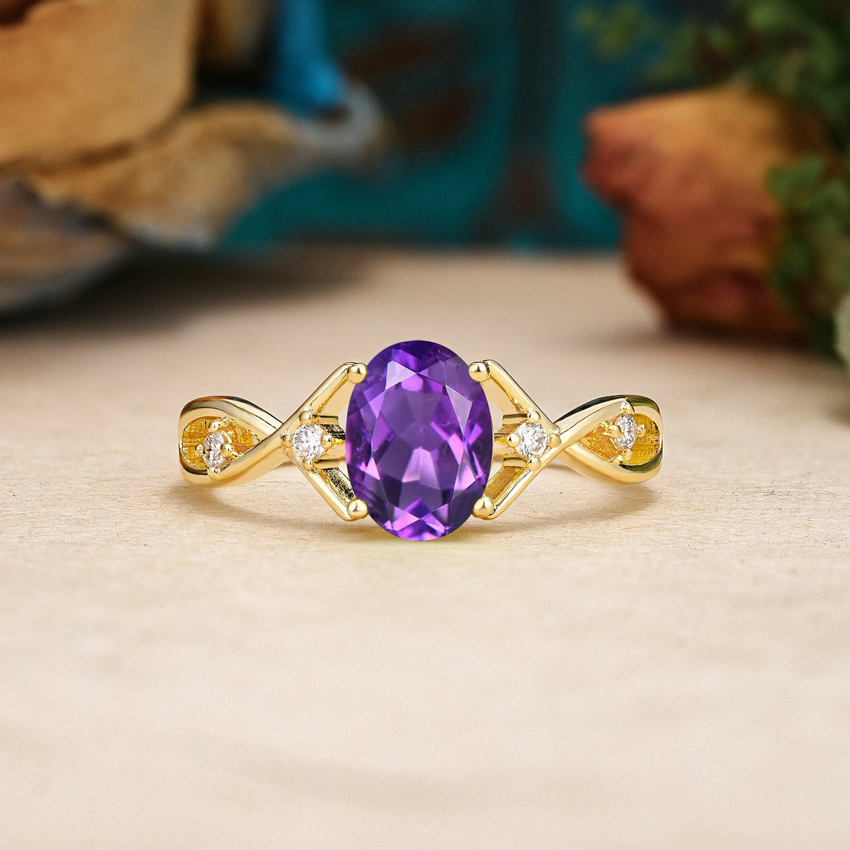 Oval Cut Amethyst Classic Twisted Luxury 4-Prong Engagement Ring