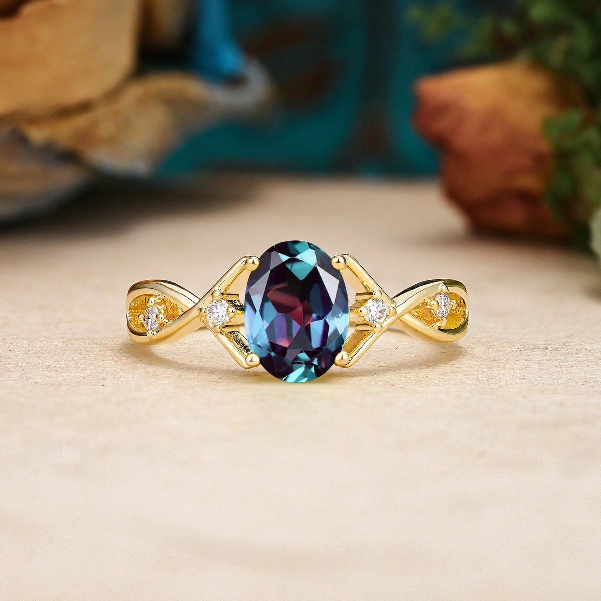 Oval Cut Alexandrite Classic Twisted Luxury 4-Prong Engagement Ring