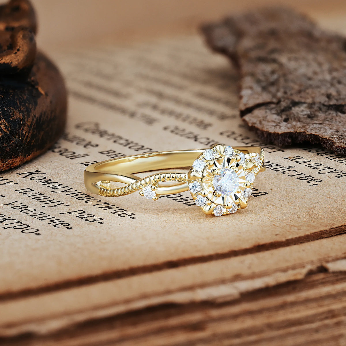 Unique, Luxurious, Twisted 4-Prong Round Cut Moissanite Engagement Ring