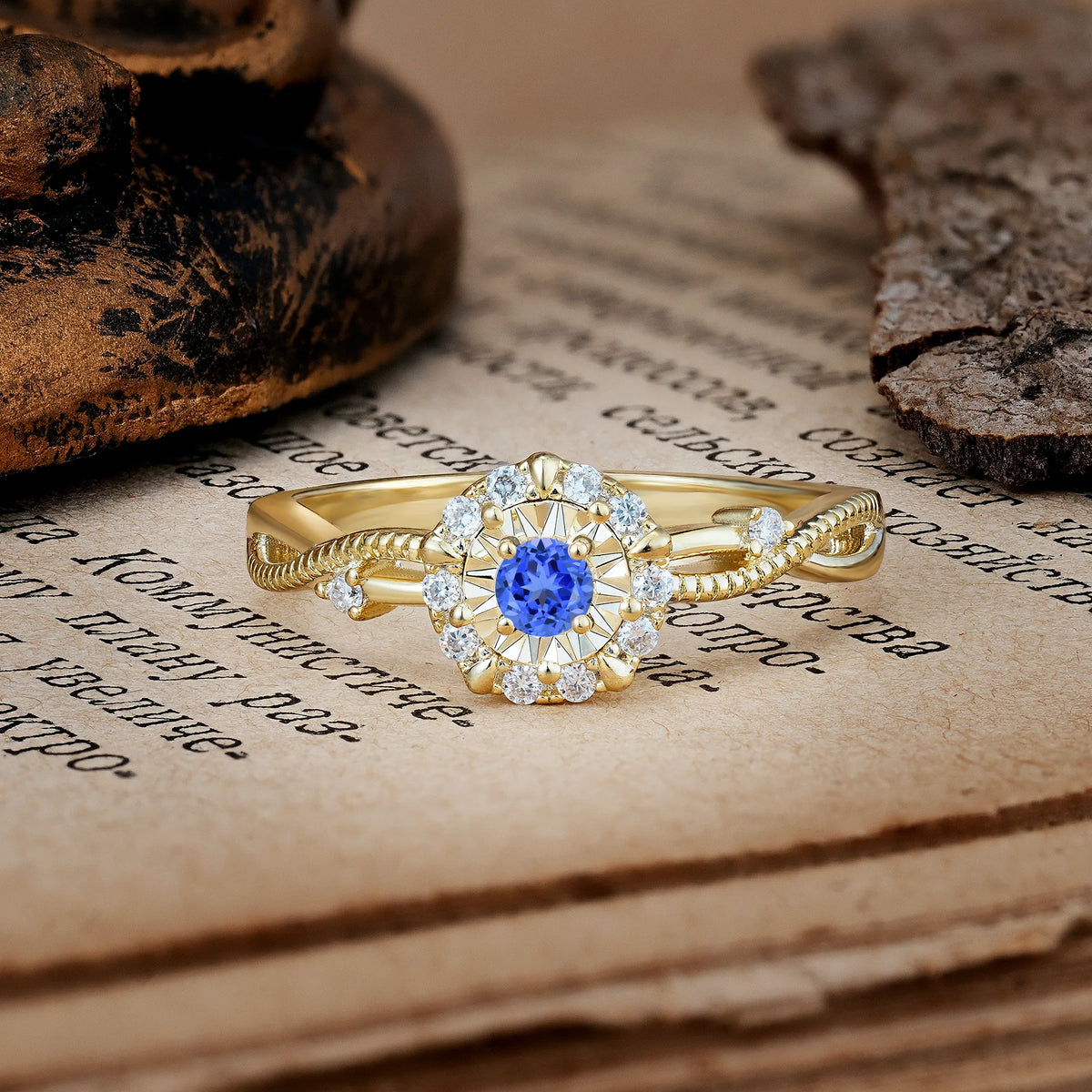 Unique, Luxurious, Twisted 4-Prong Round Cut Sapphire Engagement Ring