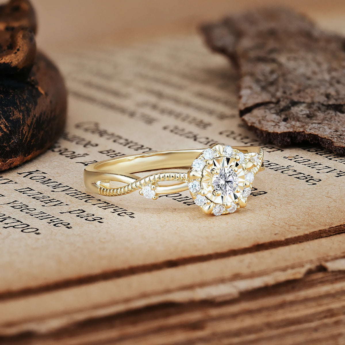 Unique, Luxurious, Twisted 4-Prong Round Cut Lab Diamond Engagement Ring