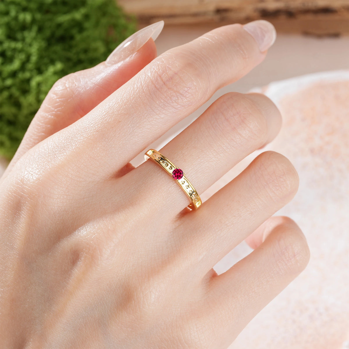Round Cut Ruby Dainty Single 4 Prong Openwork Pavé Side Band Engagement Ring