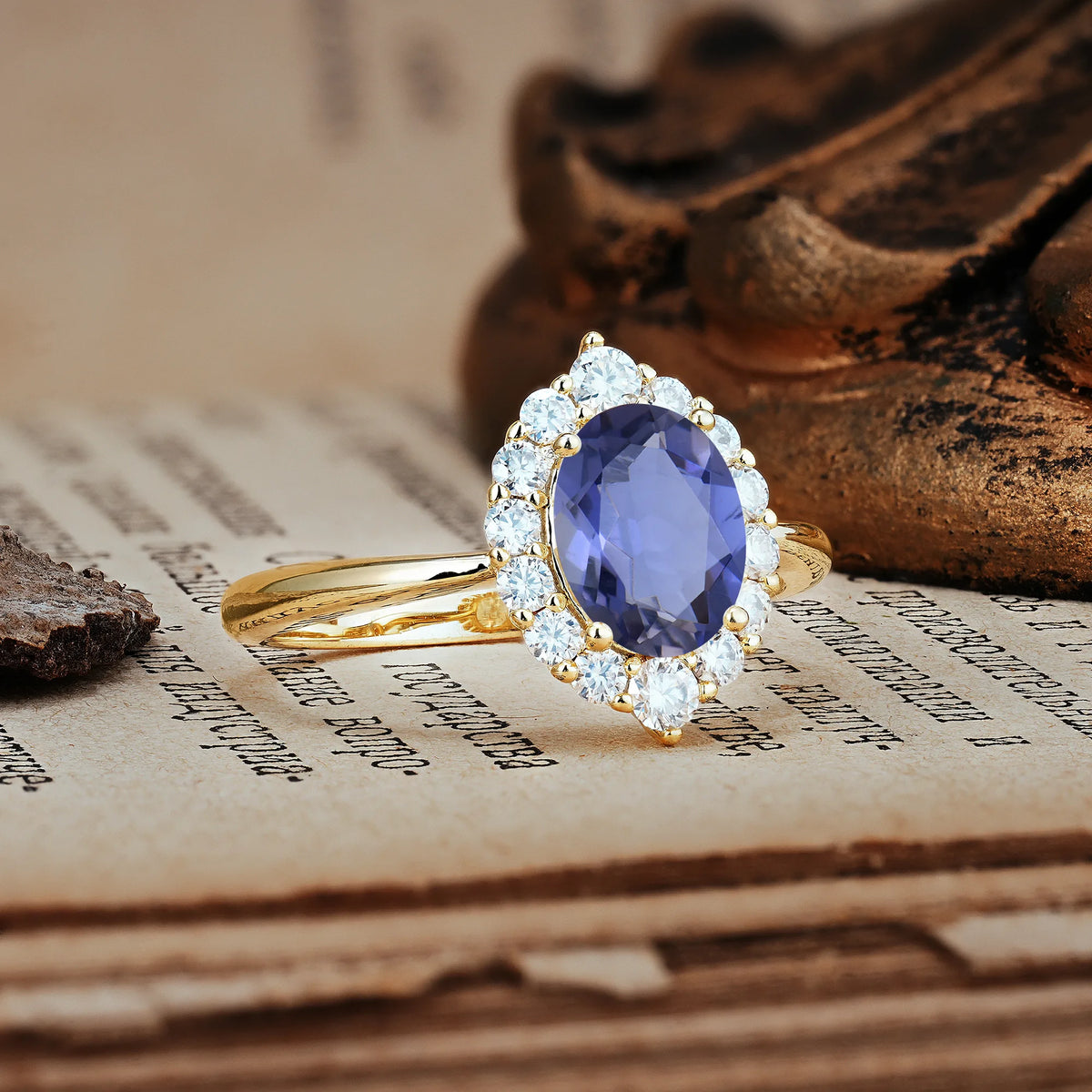 Dainty Plain Polished Band Ball Prong Oval Cut Halo Stackable Tanzanite Engagement Ring