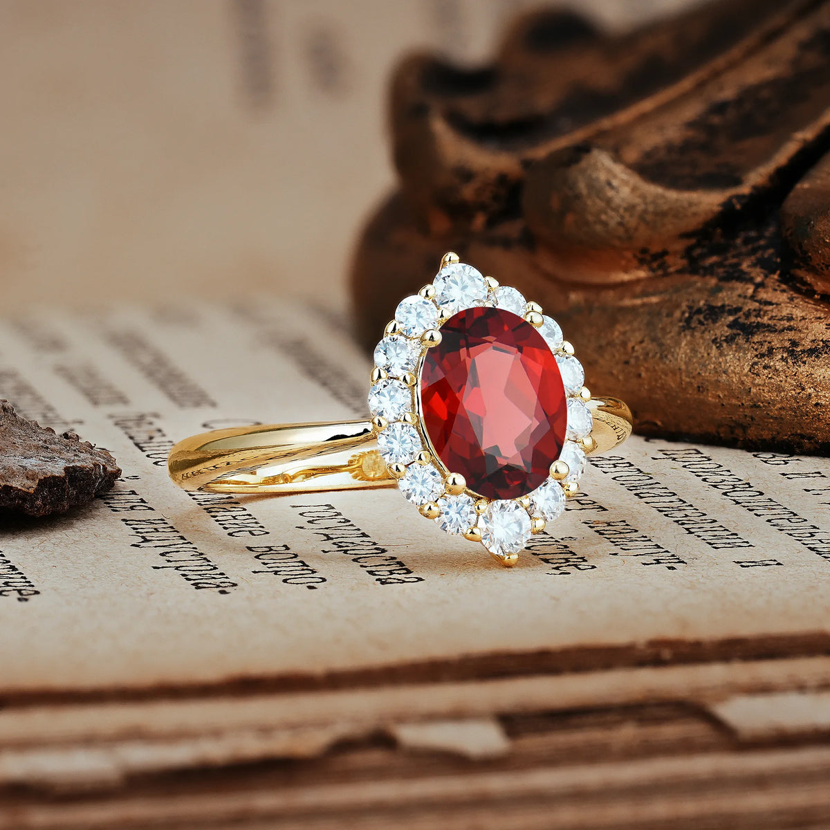 Dainty Plain Polished Band Ball Prong Oval Cut Halo Stackable Garnet Engagement Ring