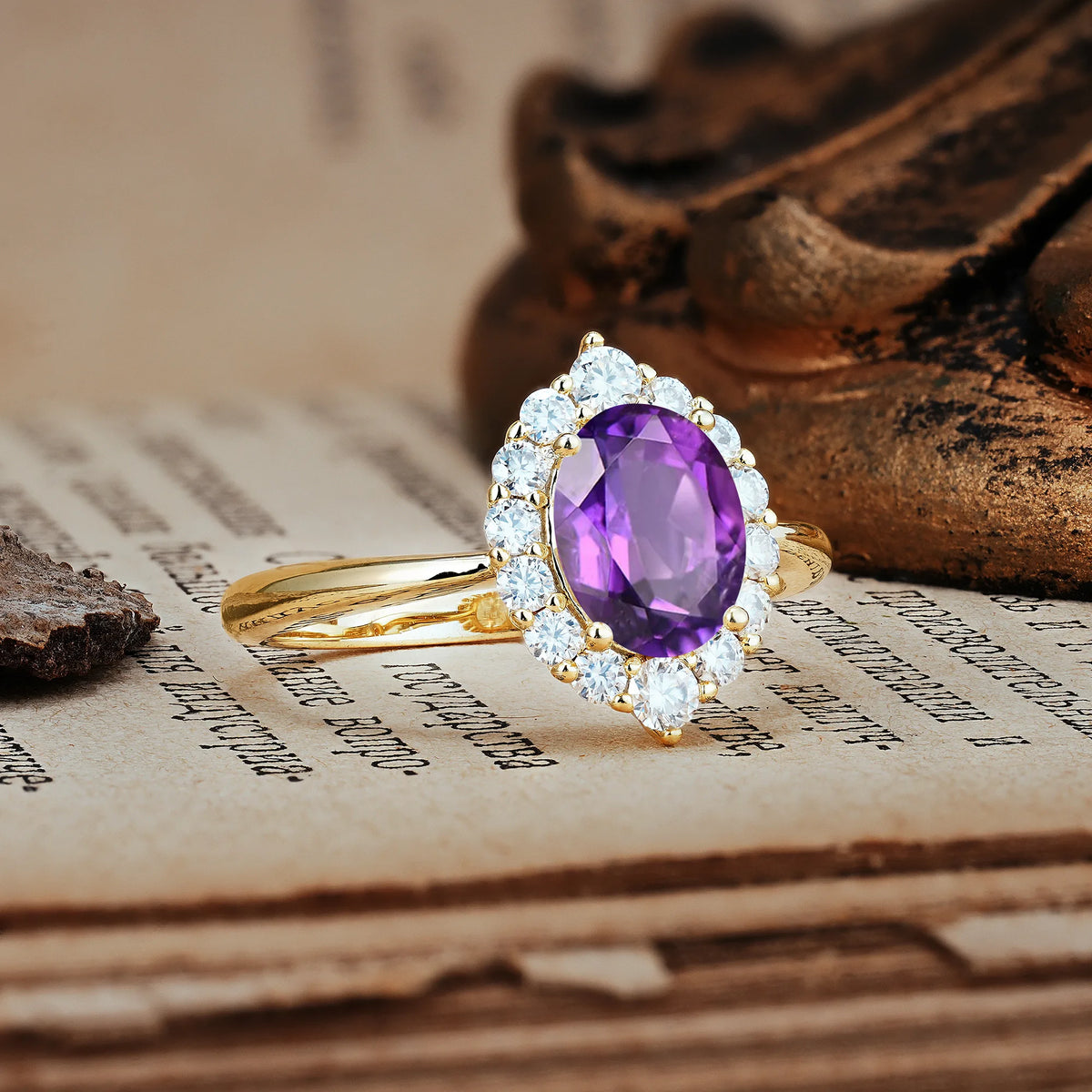Dainty Plain Polished Band Ball Prong Oval Cut Halo Stackable Amethyst Engagement Ring