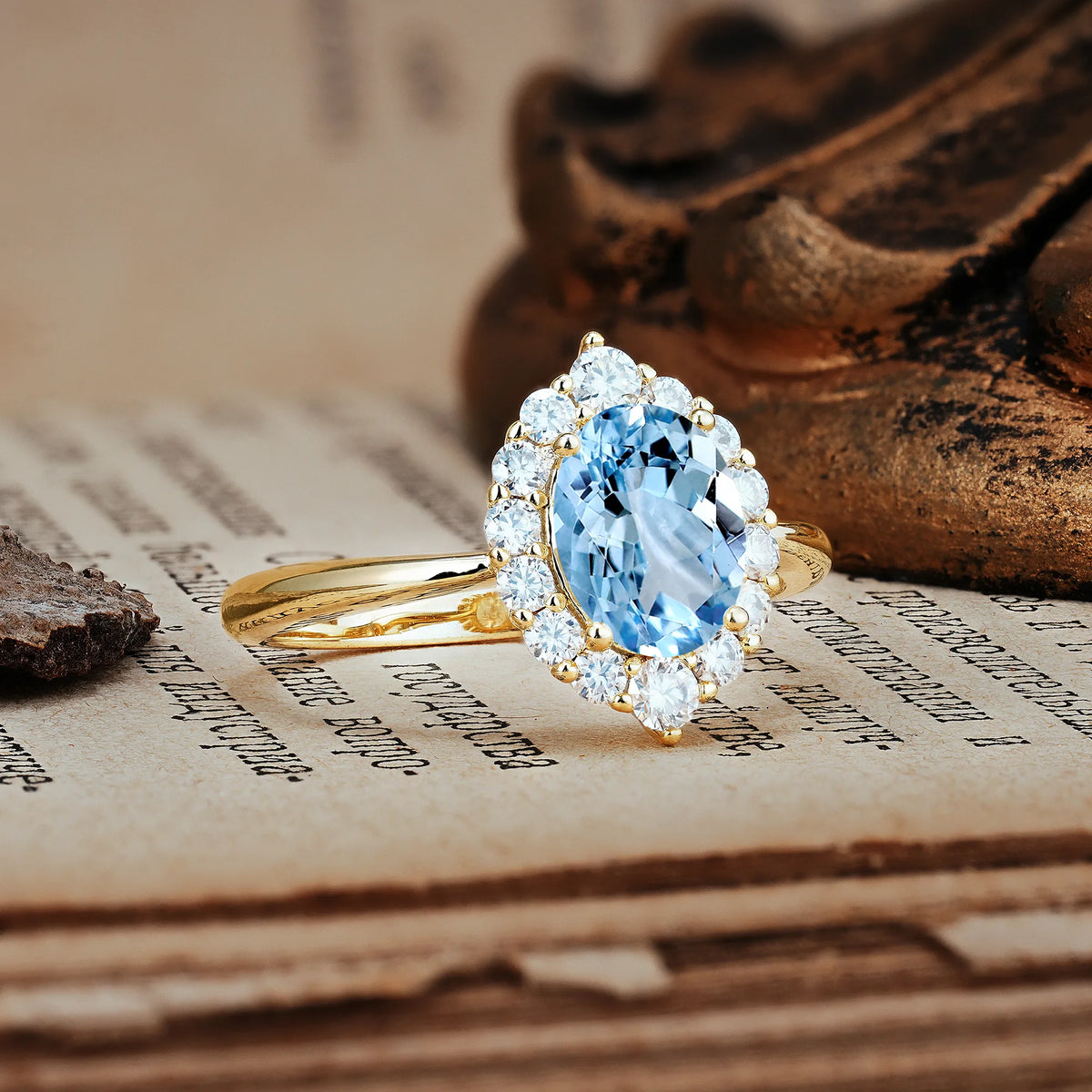 Dainty Plain Polished Band Ball Prong Oval Cut Halo Stackable Aquamarine Engagement Ring