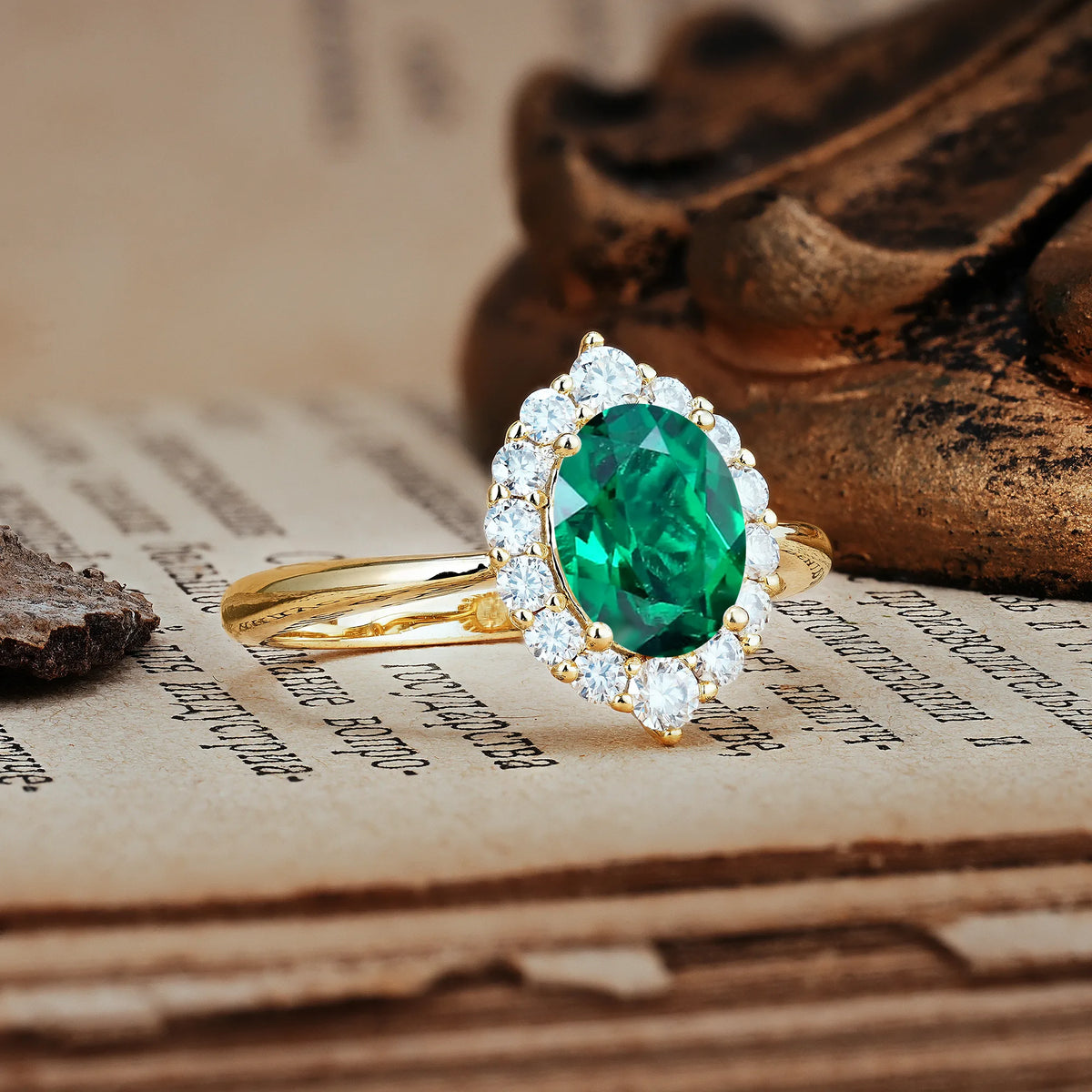 Dainty Plain Polished Band Ball Prong Oval Cut Halo Stackable Emerald Engagement Ring