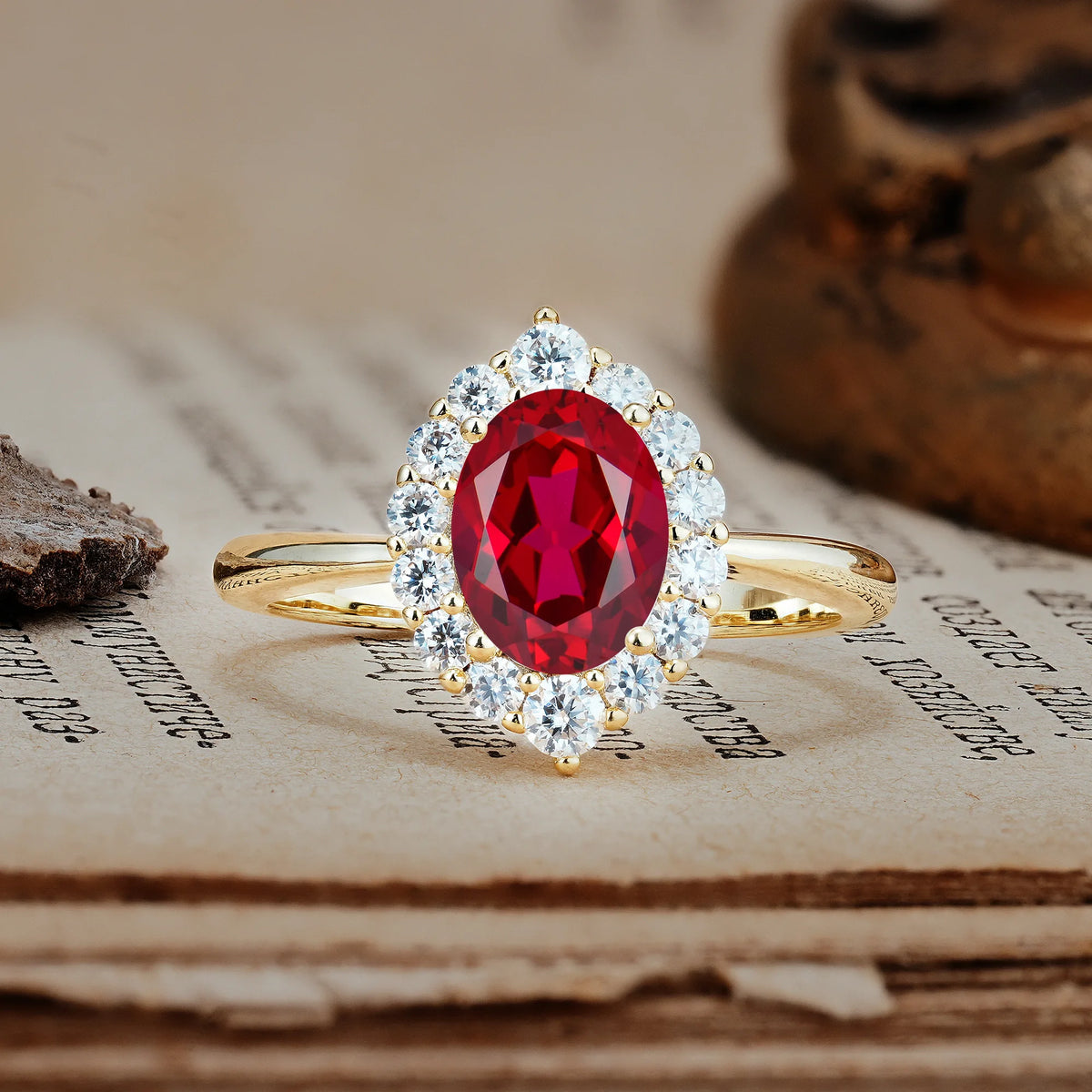 Dainty Plain Polished Band Ball Prong Oval Cut Halo Stackable Ruby Engagement Ring