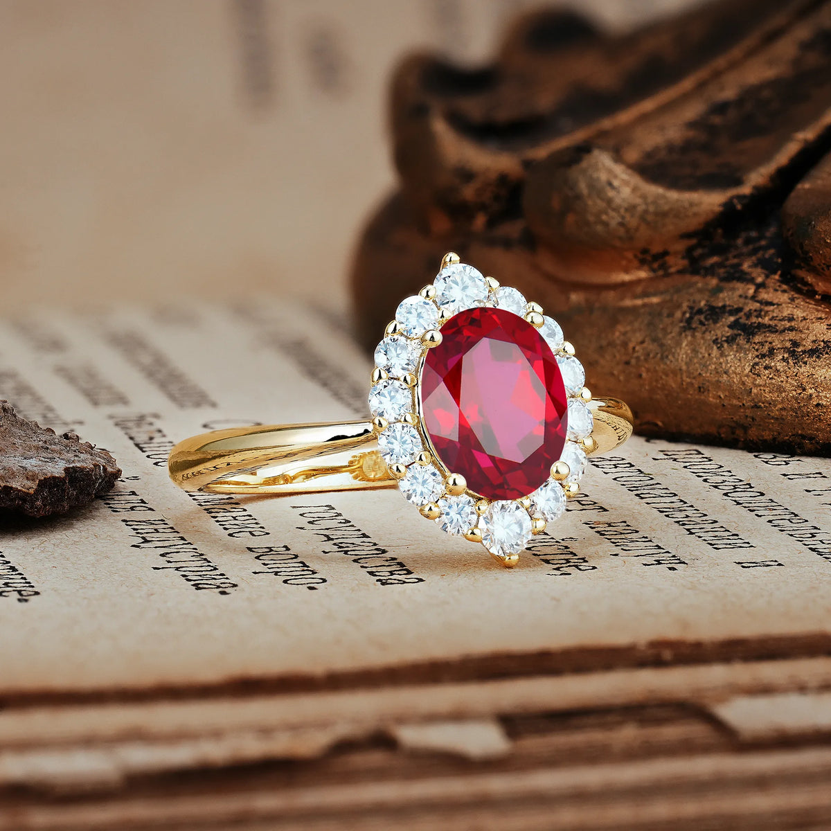 Dainty Plain Polished Band Ball Prong Oval Cut Halo Stackable Ruby Engagement Ring