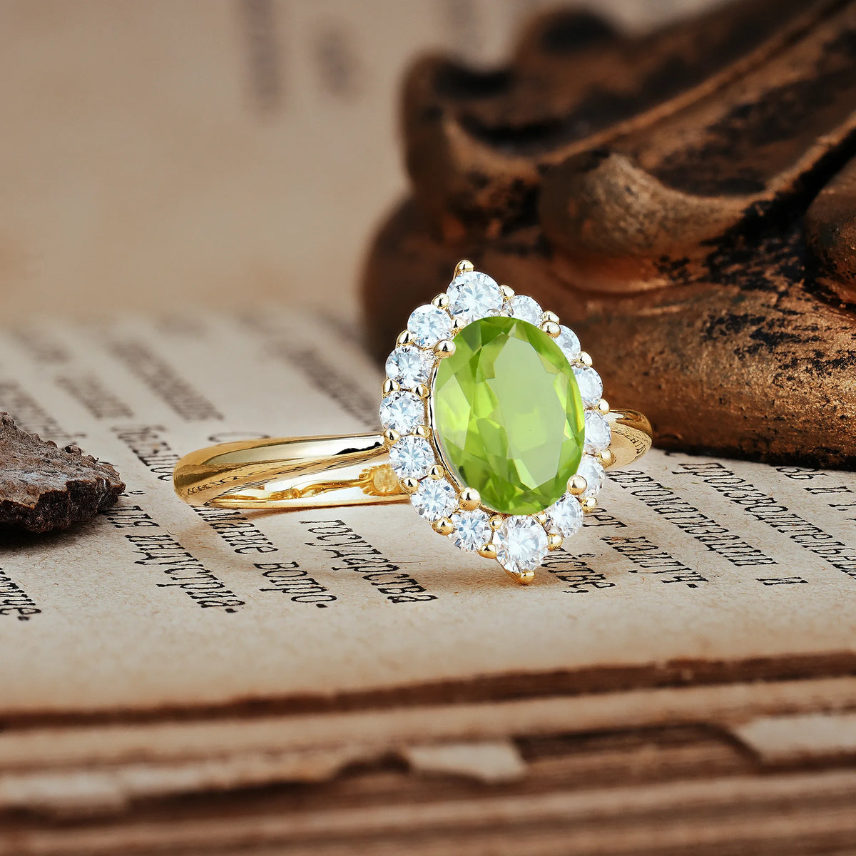 Dainty Plain Polished Band Ball Prong Oval Cut Halo Stackable Peridot Engagement Ring