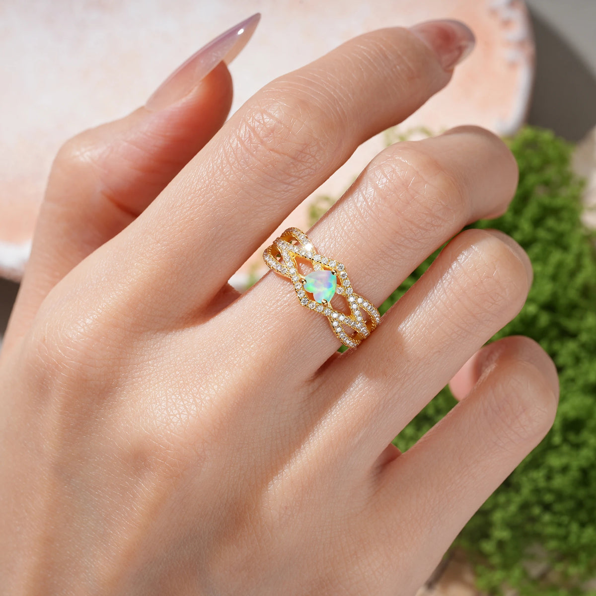 Heart-Cut Fire Opal Unique Pavé Setting Surrounding a 3-Prong Engagement Ring