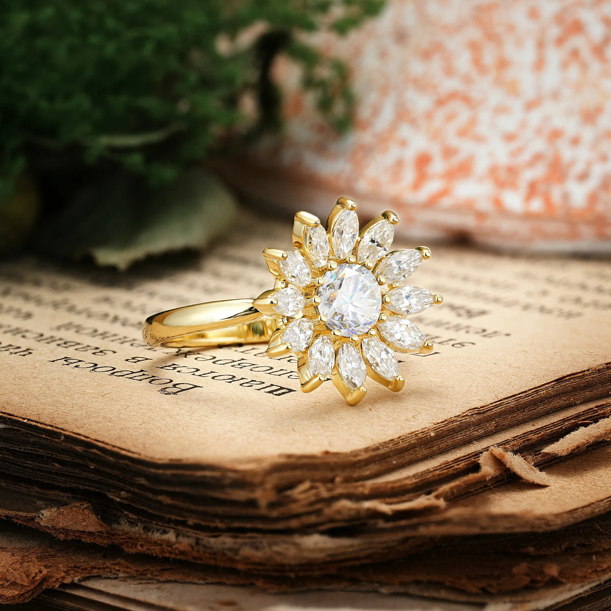 Luxurious Classic Flower-Shaped 12-Prong Round Cut Moissanite Engagement Ring