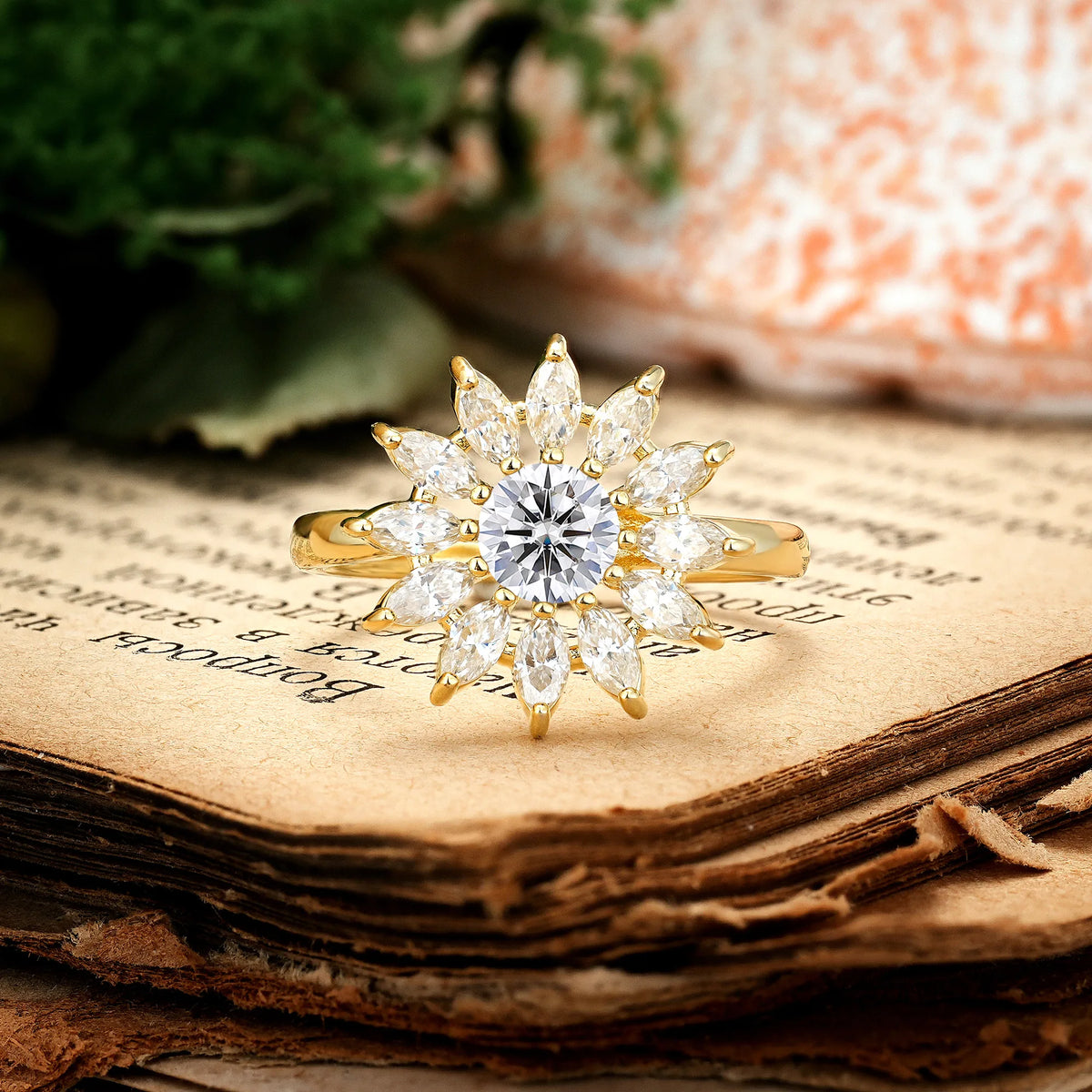 Luxurious Classic Flower-Shaped 12-Prong Round Cut Lab Diamond Engagement Ring