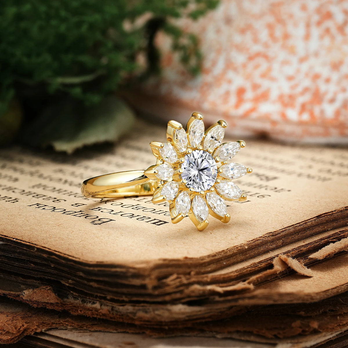 Luxurious Classic Flower-Shaped 12-Prong Round Cut Lab Diamond Engagement Ring