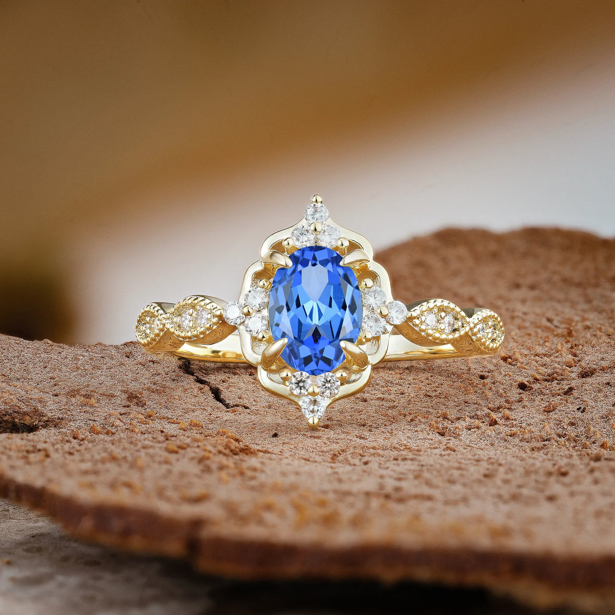 Luxurious Vintage 4-Prong Oval Cut Sapphire Engagement Ring