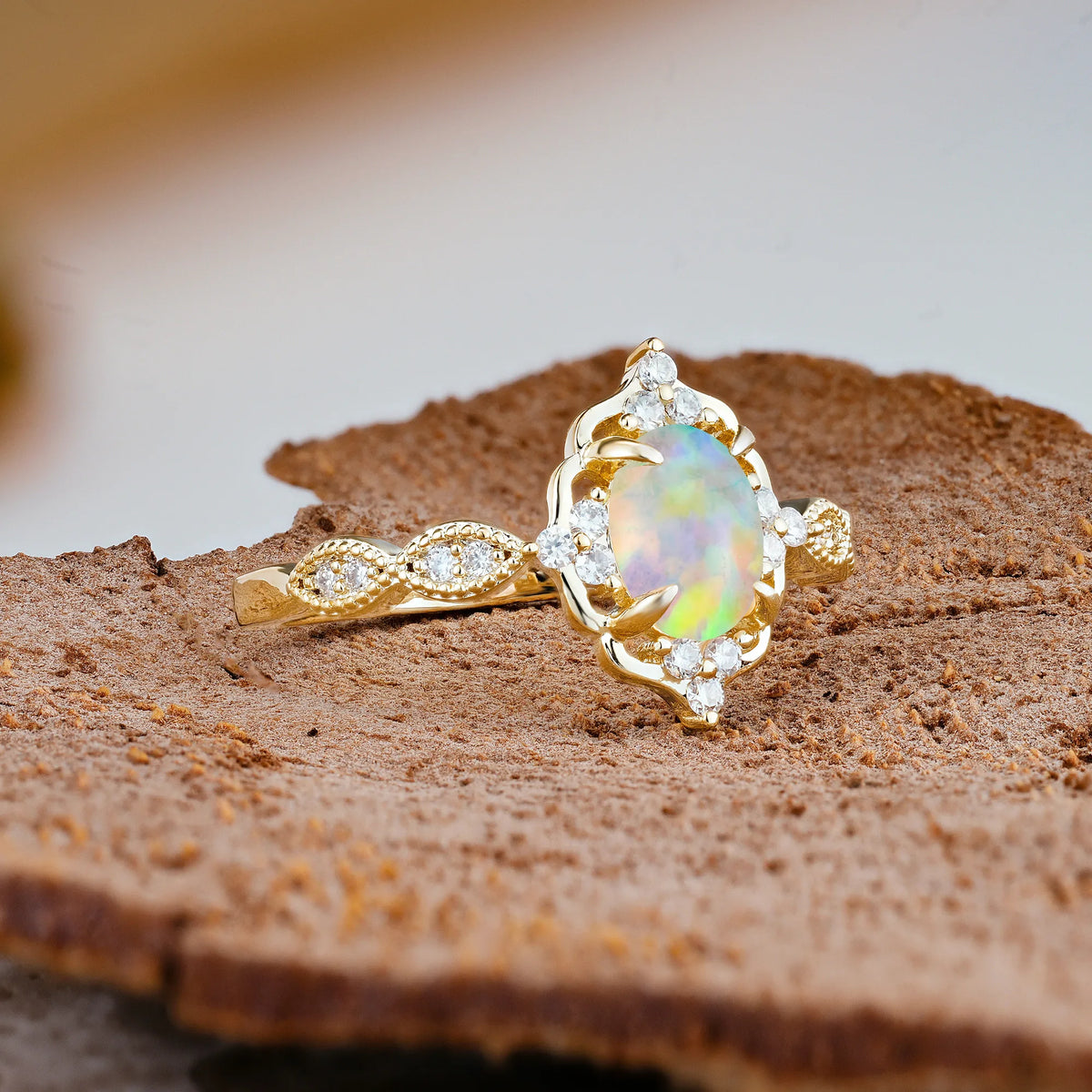 Luxurious Vintage 4-Prong Oval Cut Fire Opal Engagement Ring