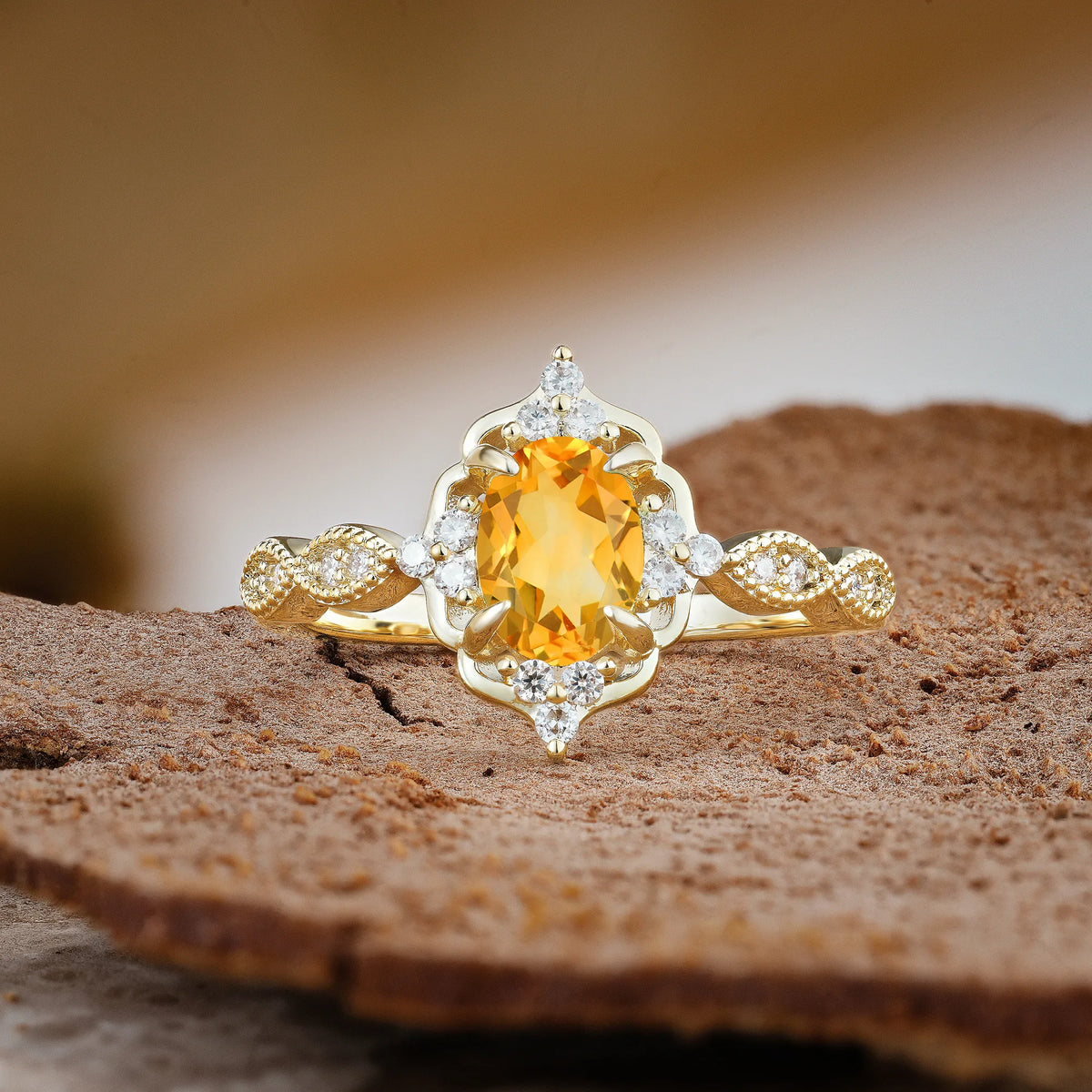 Luxurious Vintage 4-Prong Oval Cut Citrine Engagement Ring