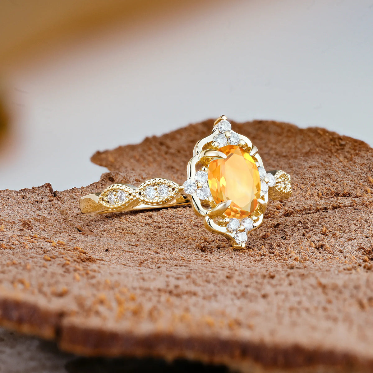 Luxurious Vintage 4-Prong Oval Cut Citrine Engagement Ring