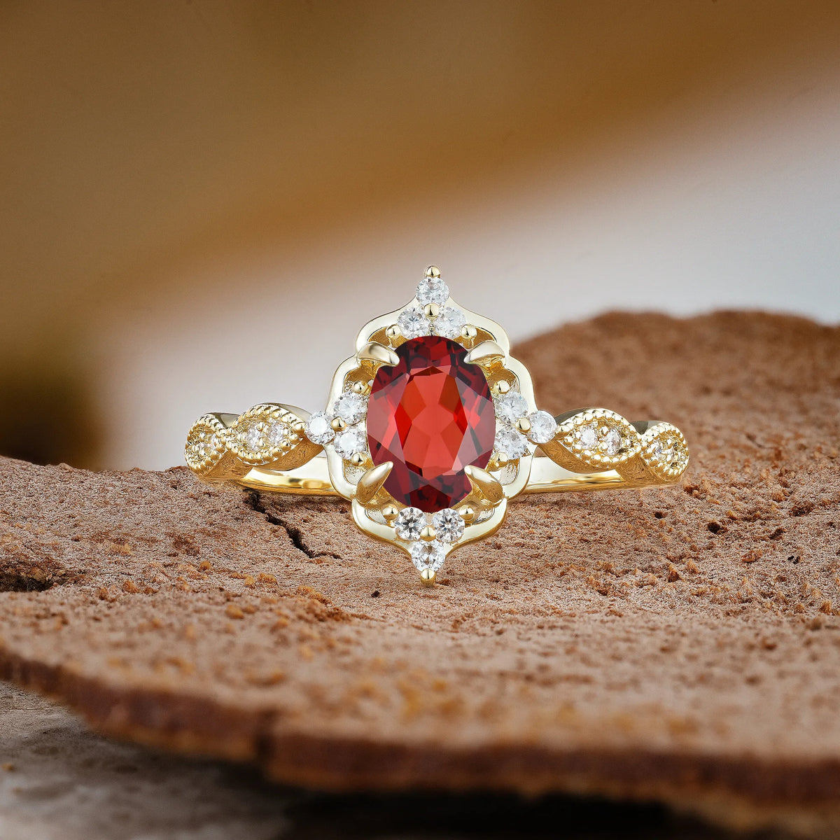 Luxurious Vintage 4-Prong Oval Cut Garnet Engagement Ring