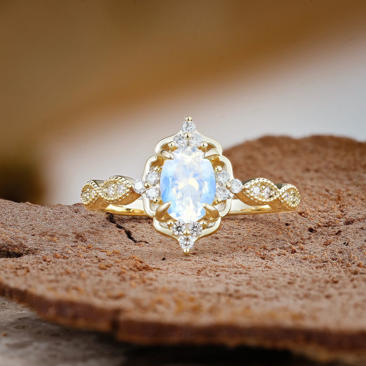Luxurious Vintage 4-Prong Oval Cut Moonstone Engagement Ring