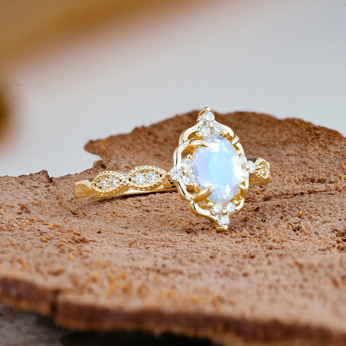 Luxurious Vintage 4-Prong Oval Cut Moonstone Engagement Ring