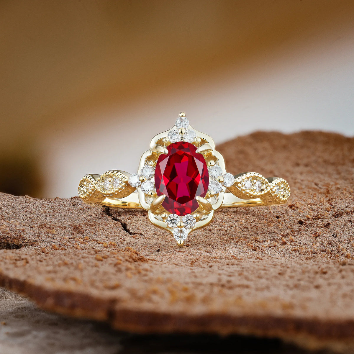 Luxurious Vintage 4-Prong Oval Cut Ruby Engagement Ring