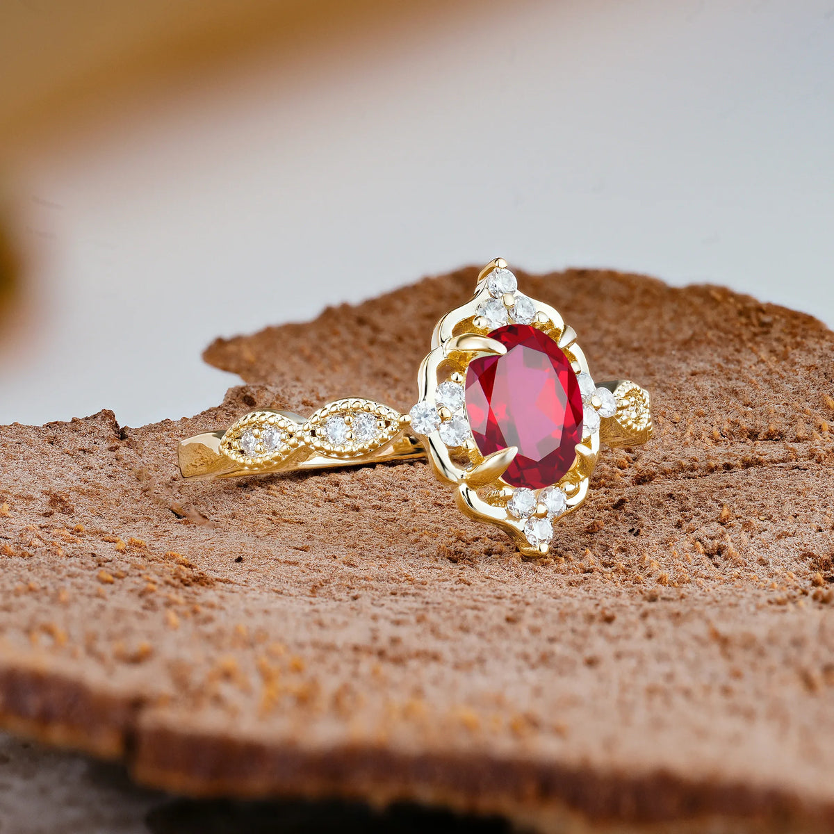 Luxurious Vintage 4-Prong Oval Cut Ruby Engagement Ring