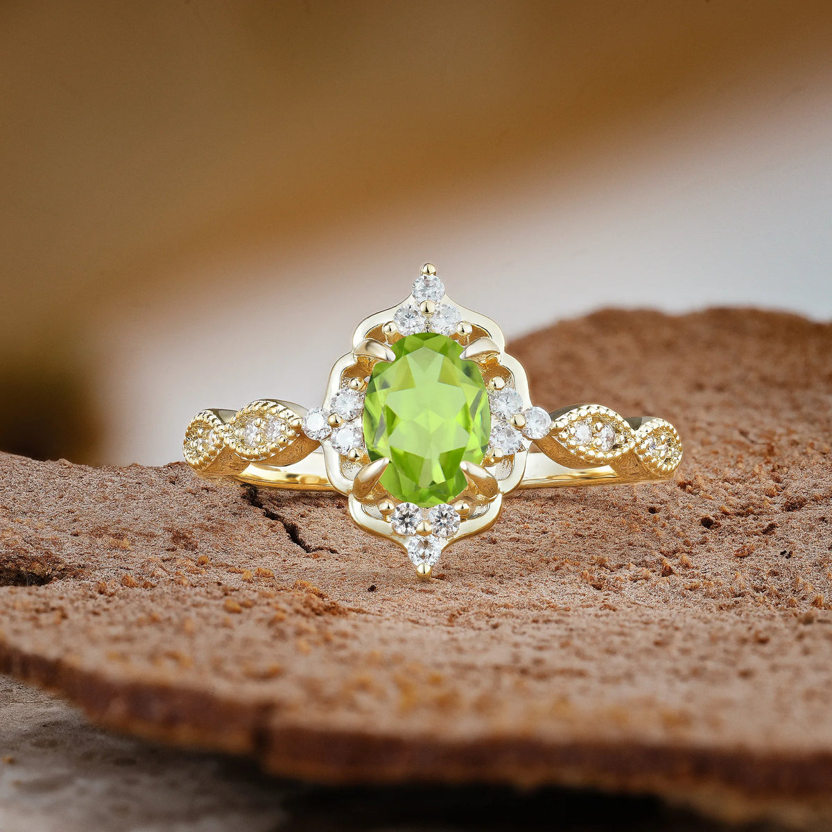 Luxurious Vintage 4-Prong Oval Cut Peridot Engagement Ring