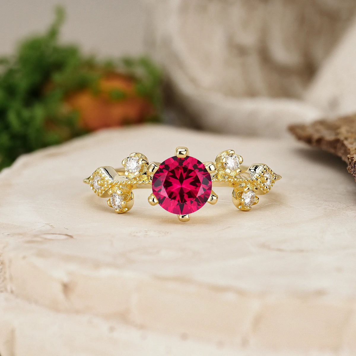 Round Cut Ruby Classic, Minimalist 6-Prong Engagement Ring